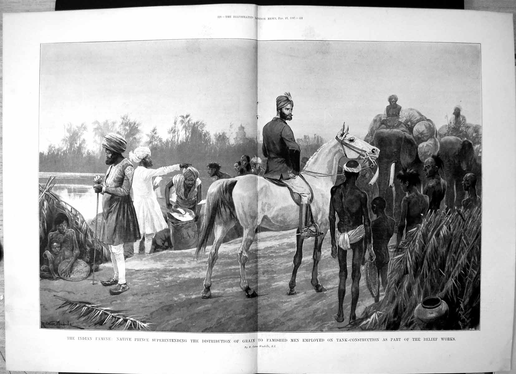 Old Indian Famine Native Prince Distribution Grain Famished Men 1897 Victorian