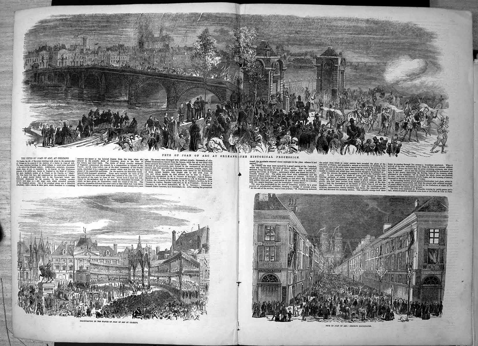 Antique Print Fete Joan Arc Orleans Historical Procession Illuminated 1855 19th