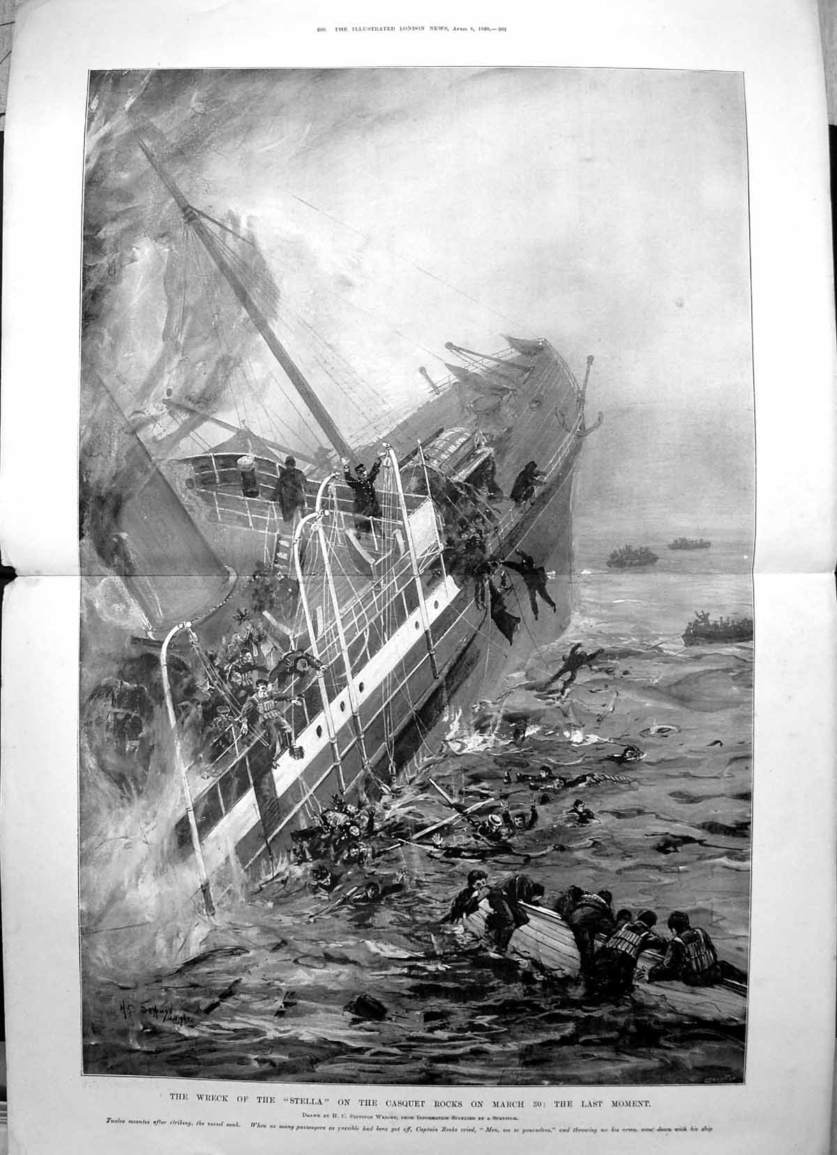 Antique Print Wreck Stella Casquet Rocks Captain Reeks Down With Ship 1899 19th