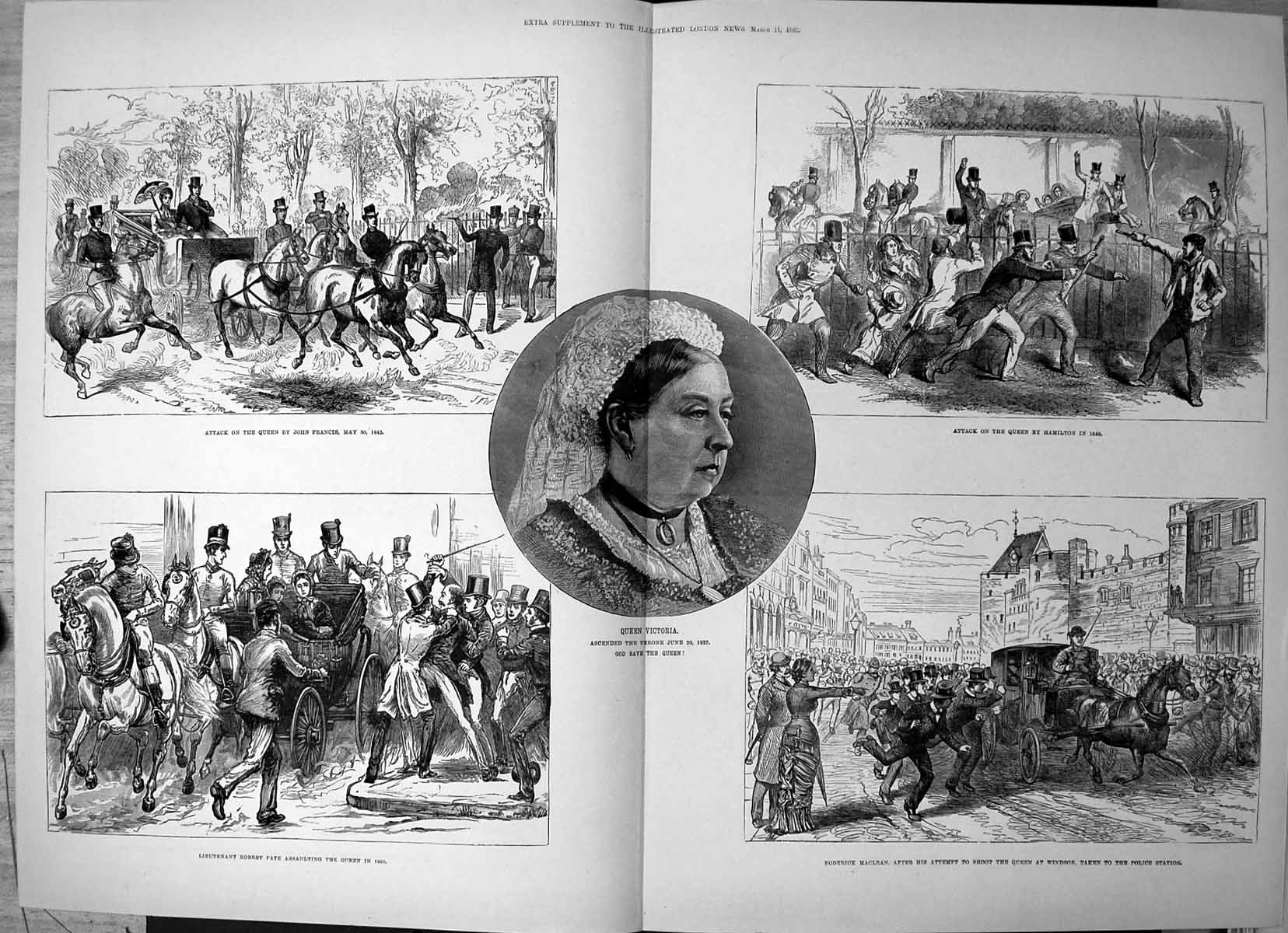 Antique Old Print Queen Victoria Attacked John Francis Roderick Maclean 1882