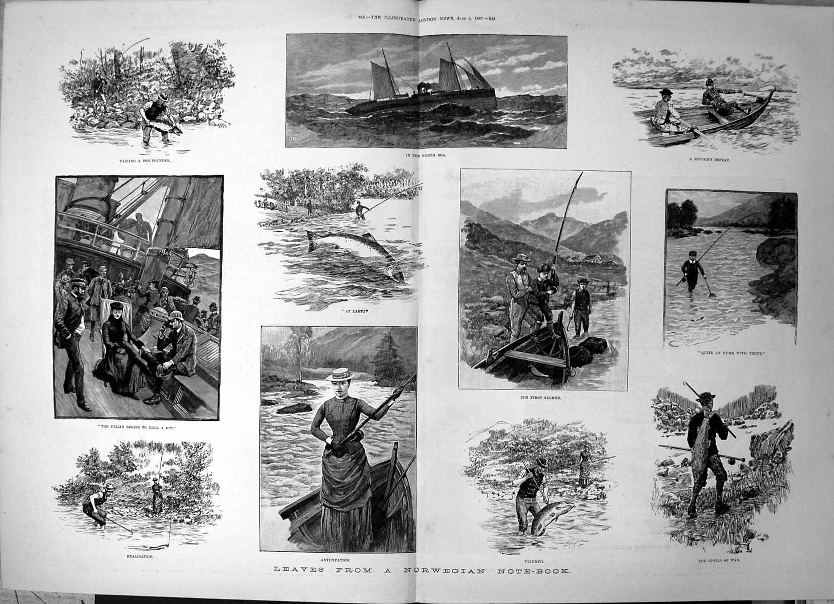 Antique Old Print Norwegian Book Fishing Tout Salmon North Sea Fjalir 1887 19th