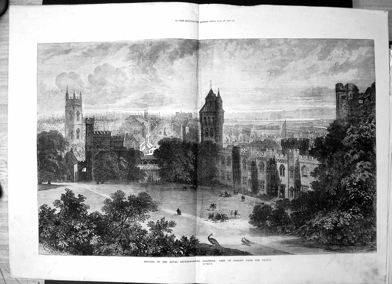 Antique Print View Cardiff From Castle Royal Archaeological Institute 1871 19th