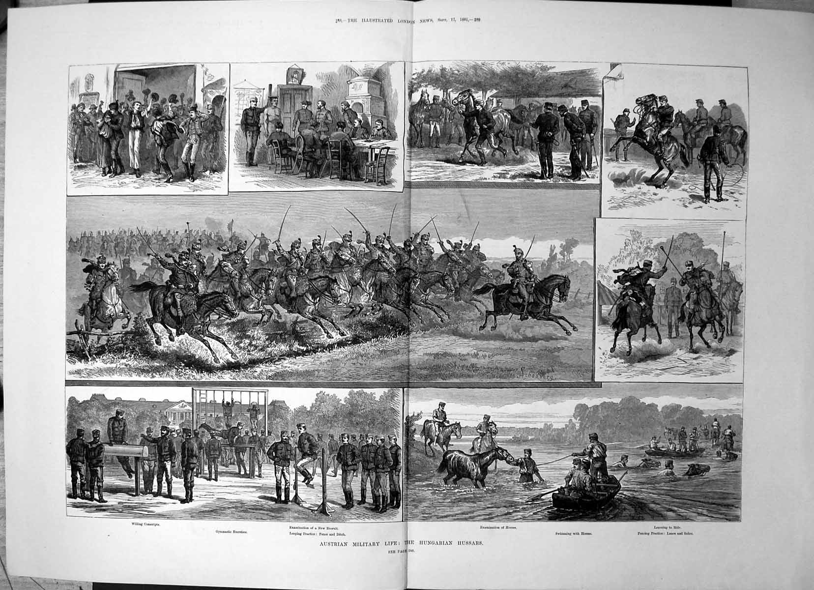 Old Austrian Military Life Hungarian Hussars Gymnastic Exercise 1881 Victorian
