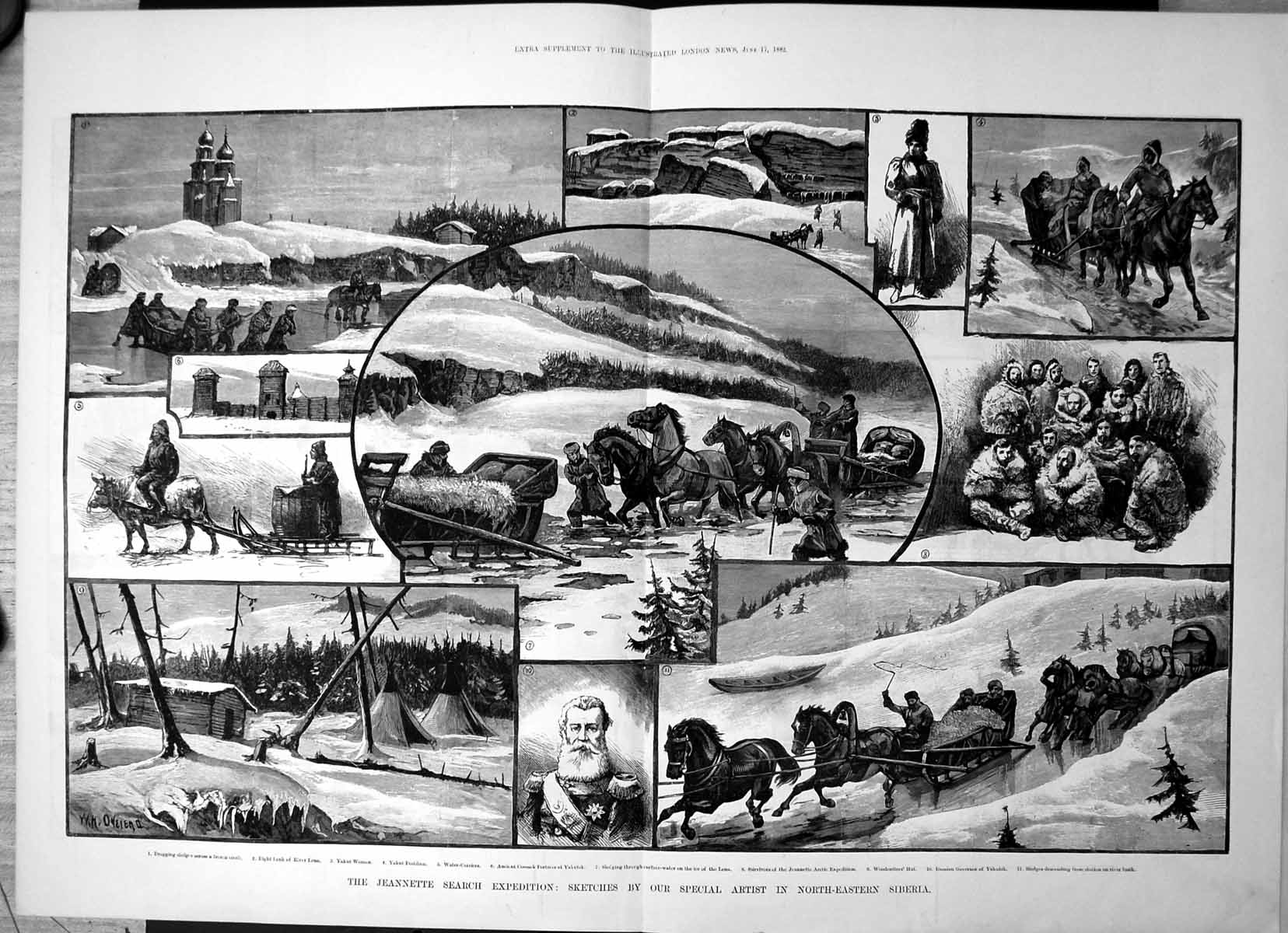 Antique Print Jeannette Search Expedition Siberia Sledges Frozen Creek 1882