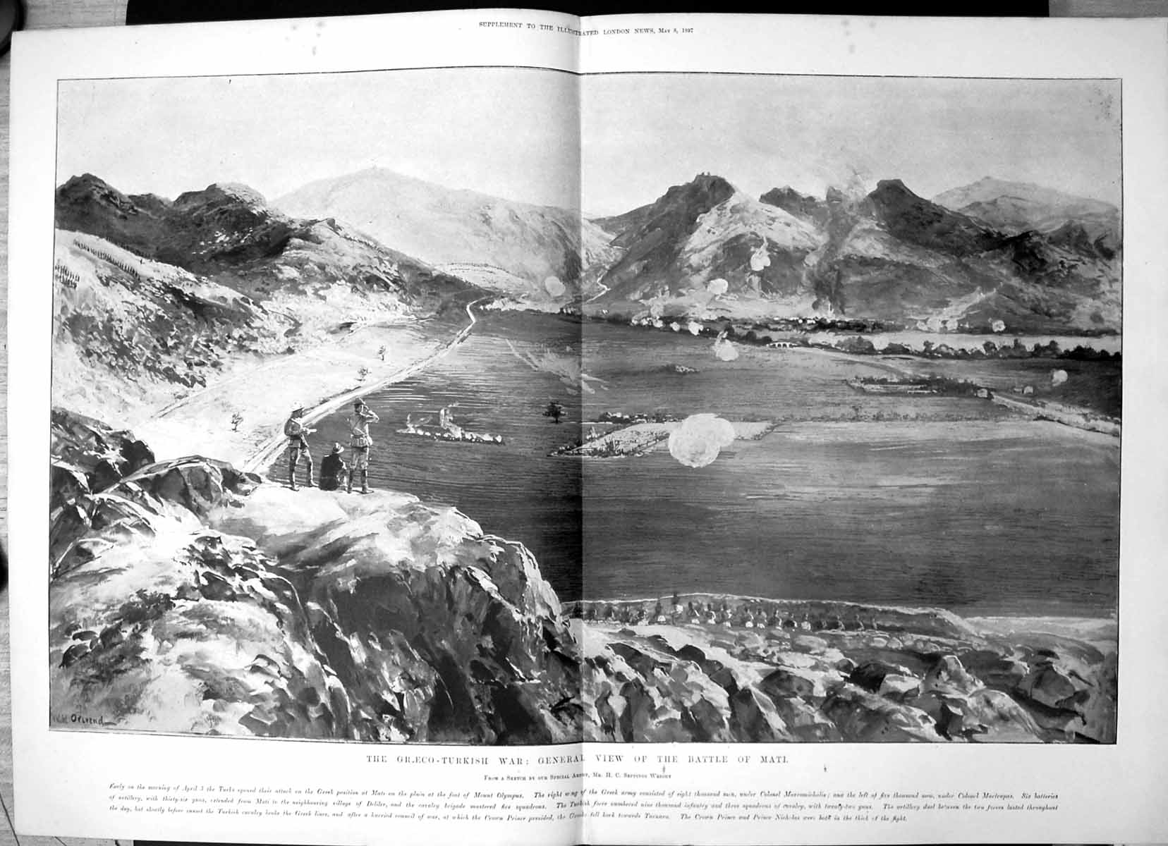 Old Antique Print Graeco Turkish War View Battle Mati Mount Olympus 1897 19th