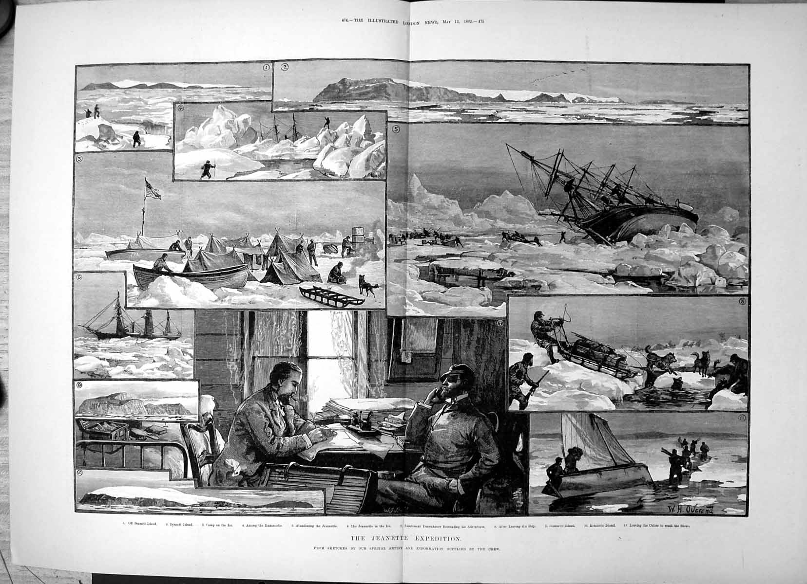 Antique Print Jeanette Expedition Bennett Island Lieut Danenhauer Ship 1882
