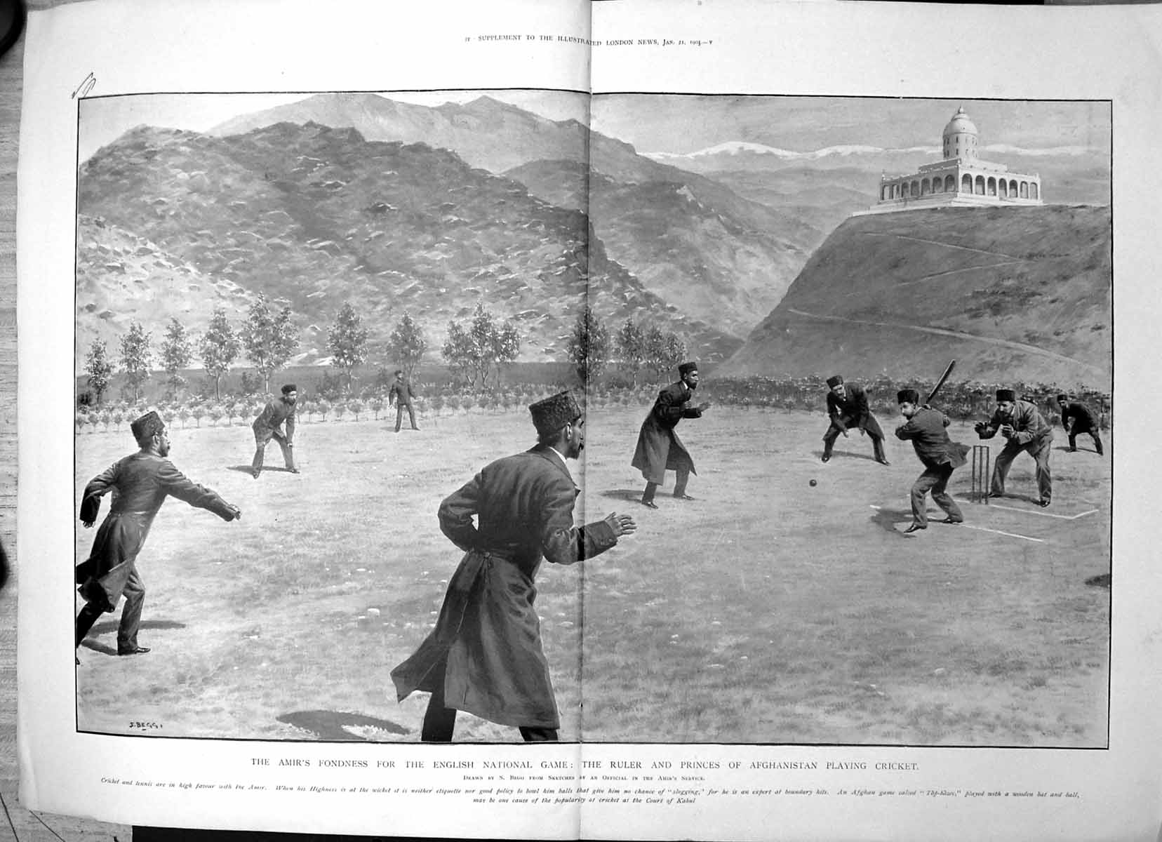 Old Antique Print Amirs Fondness English Cricket Princes Afghanistan 1905 20th