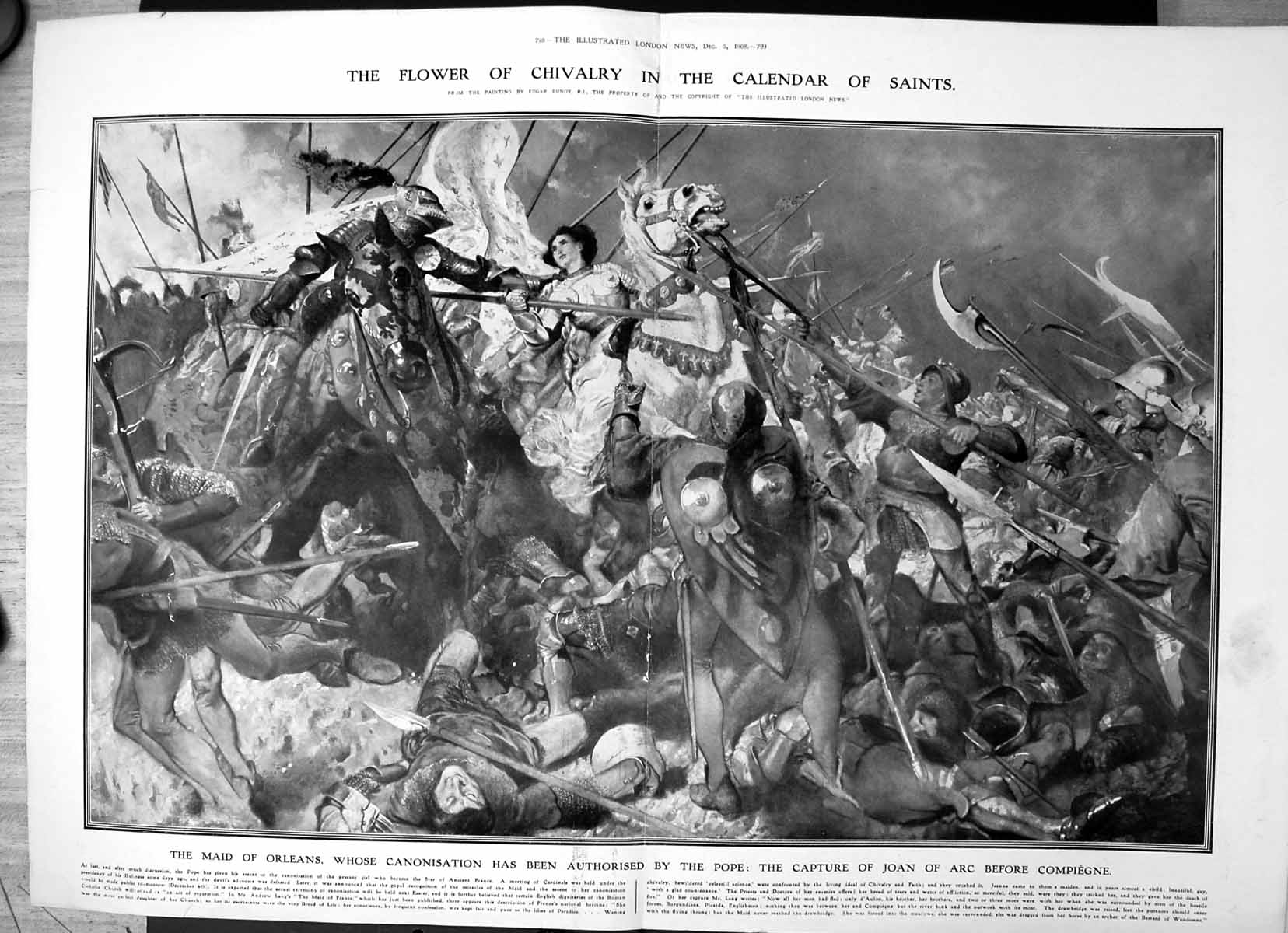 Antique Print Maid Orleans Canonisation Pope Capture Joan Arc Compiegne1908