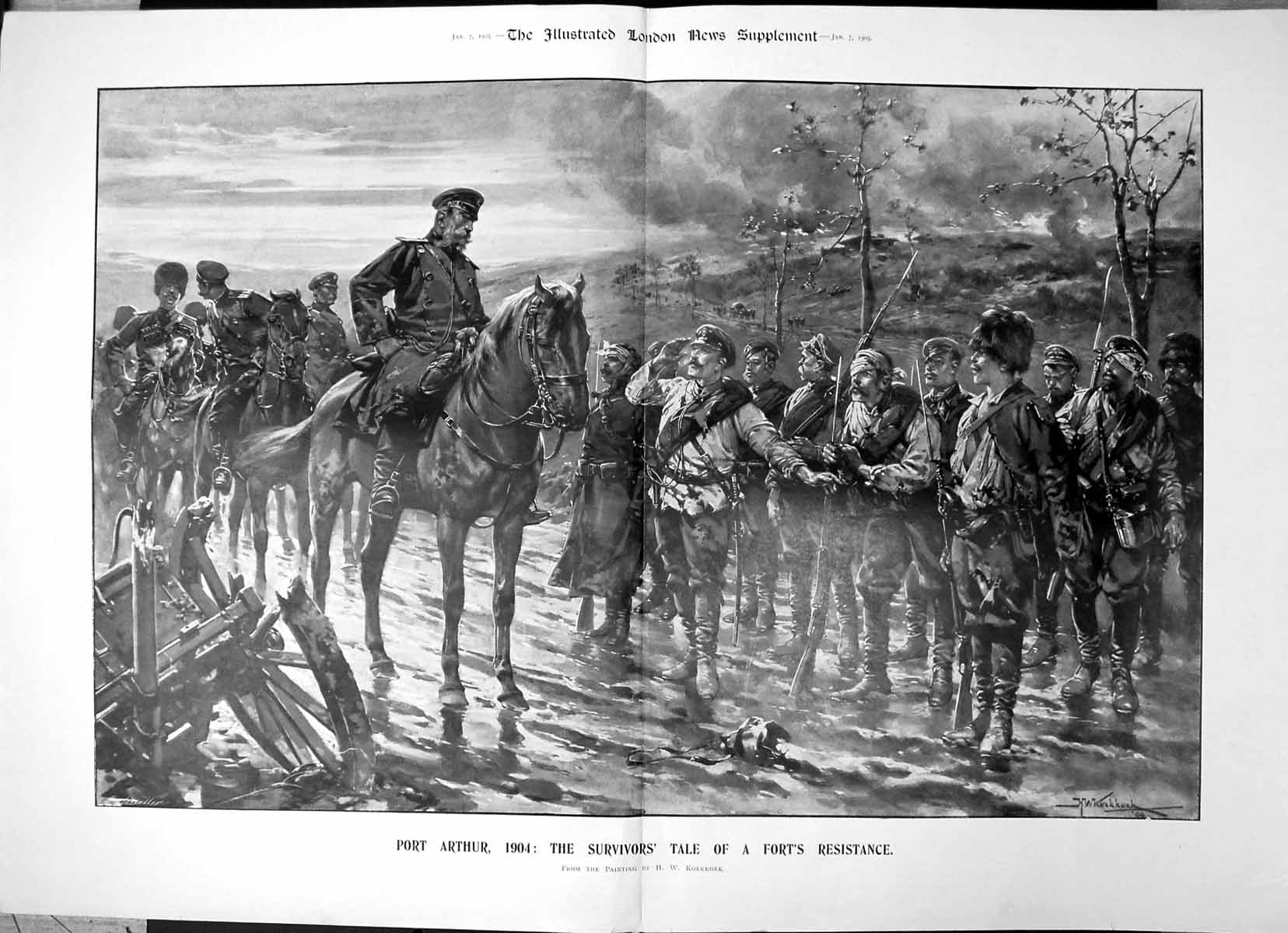 Old Antique Print Survivors Tale Resistance Port Arthur 1904 Wounded 1905 20th