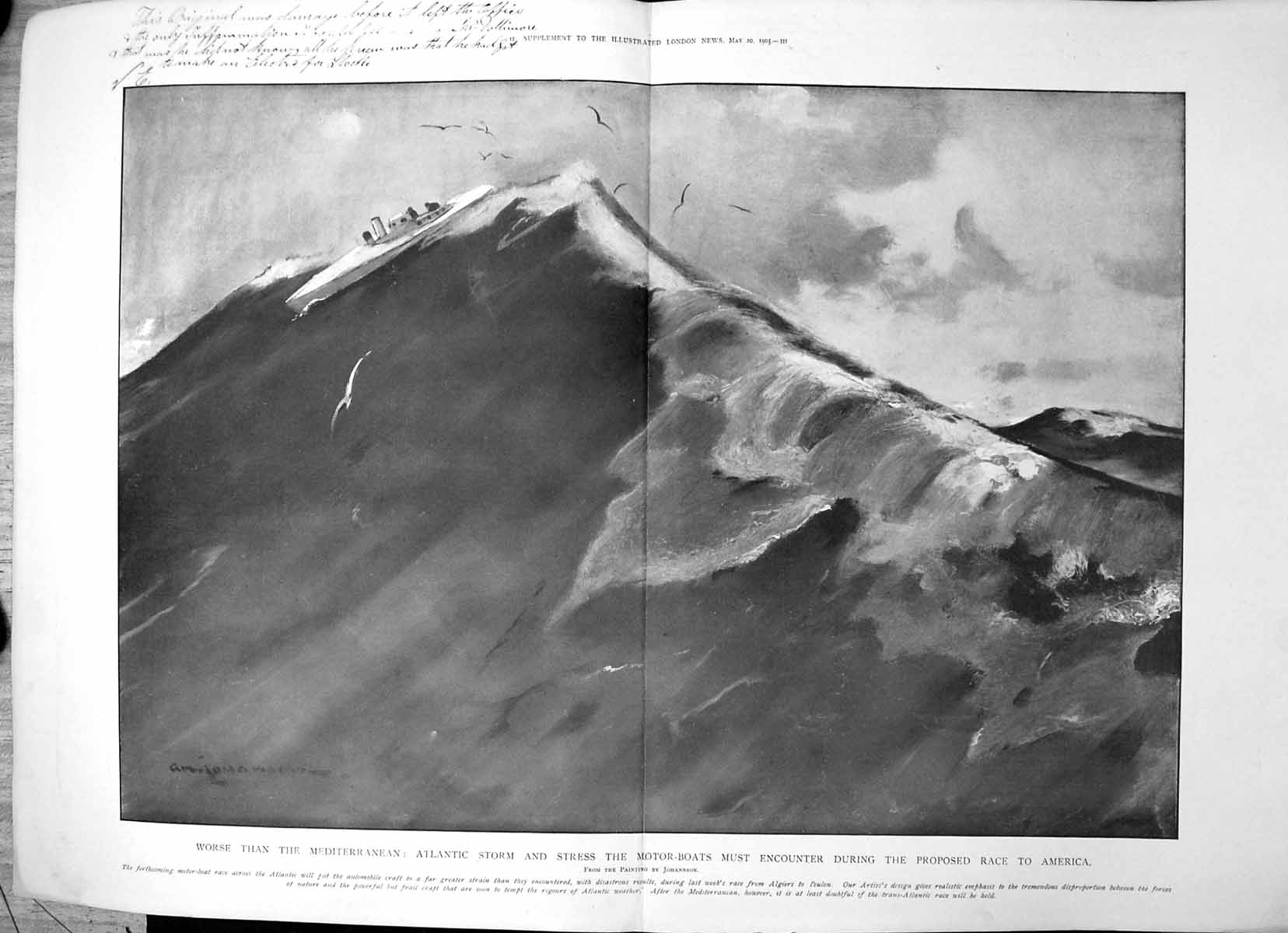 Antique Print Atlantic Storm Stress Motor Boats Encounter Race America 1905