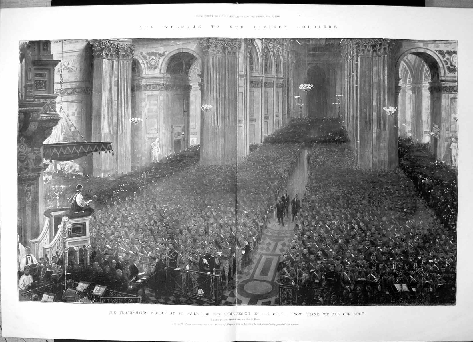 Antique Old Print Thanksgiving Service St Pauls Home-Coming C I V Siers 1900