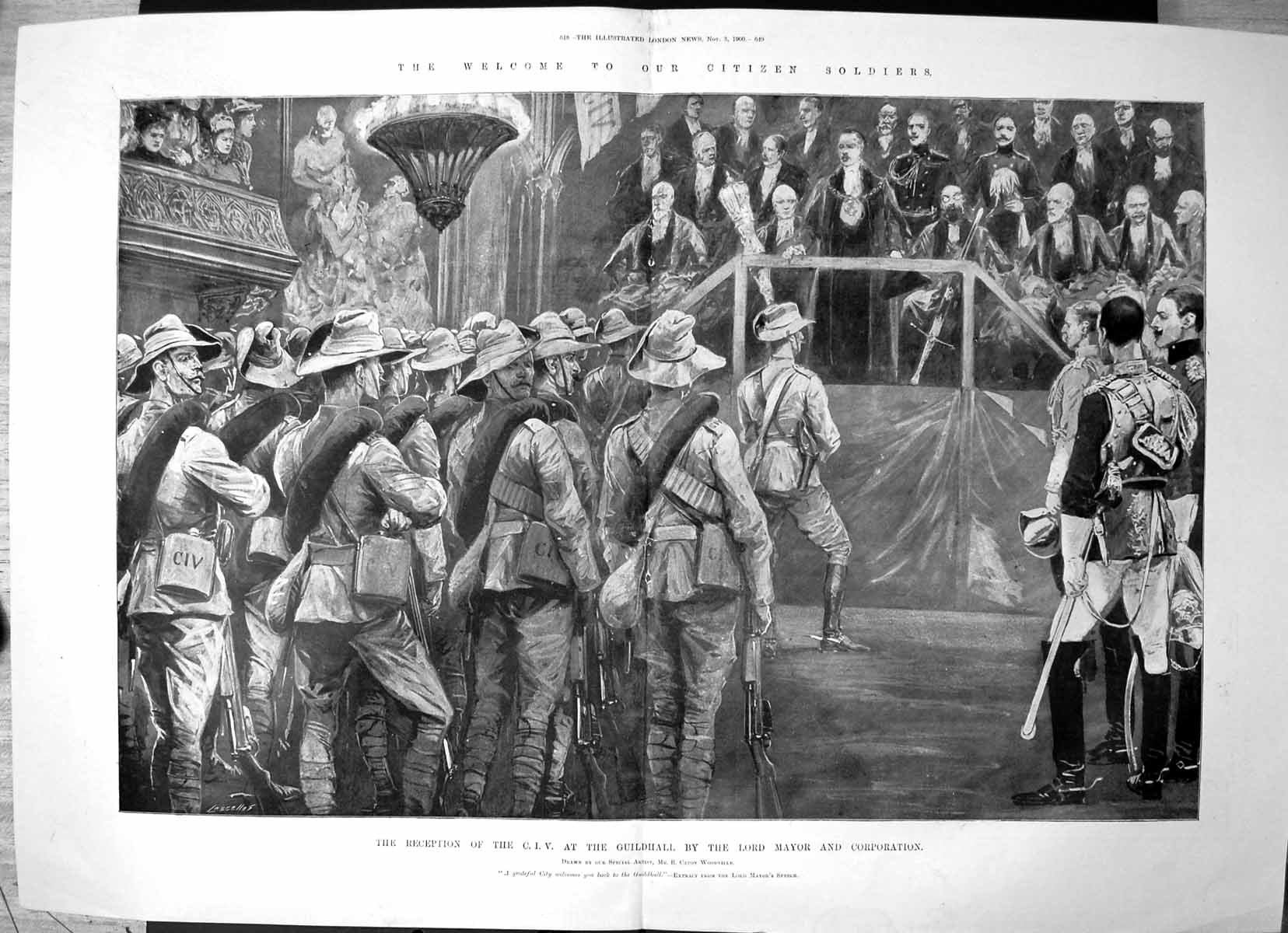 Antique Old Print Reception Civ Guildhall Lord Mayor Corporation Siers 1900