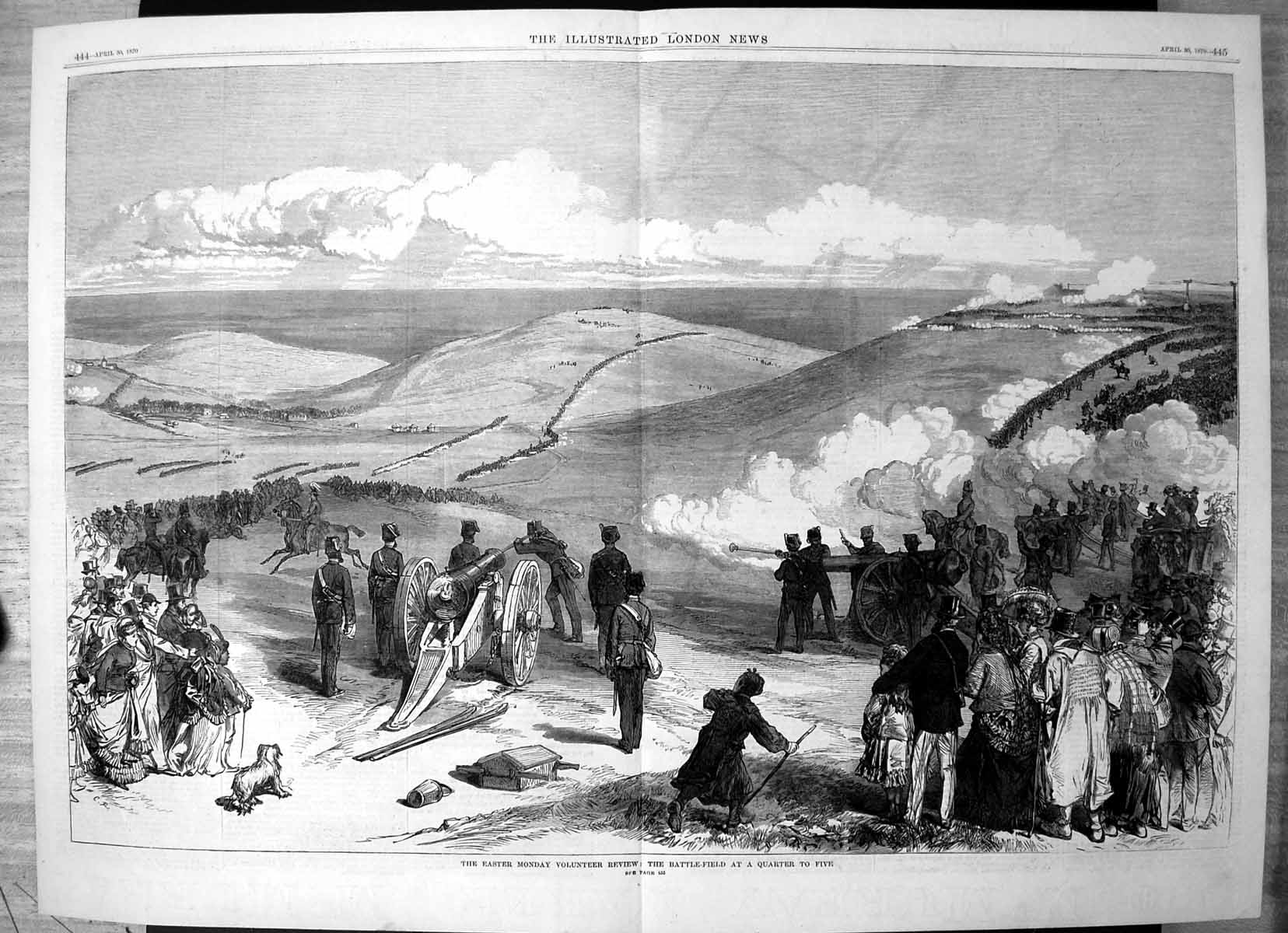 Original Old Antique Print Easter Monday Volunteer Review Battlefield 1870 19th