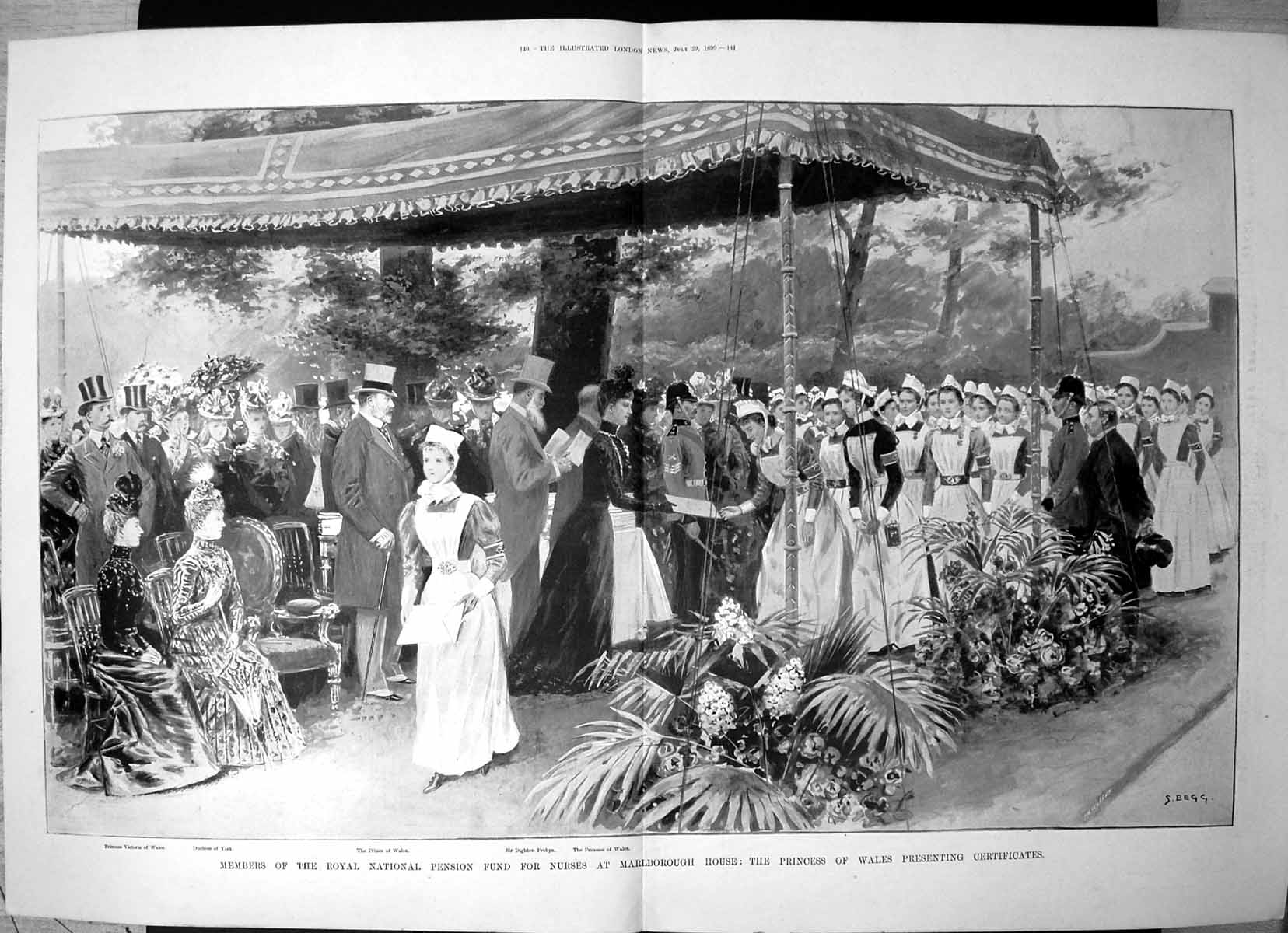Old Antique Print Royal Pension Fund Nurses Marlborough Certificates 1899 19th