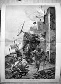 Original Old Antique Print Gordons Warfare On Nile Attack By Boat Fleeing 1884