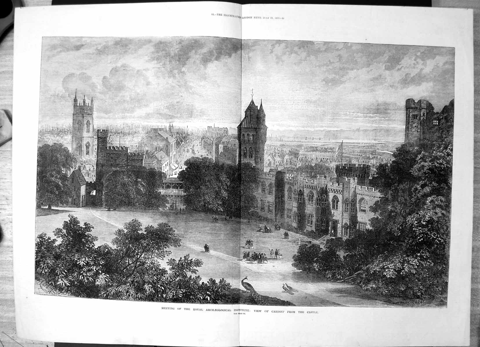 Antique Print Royal Archaeological Institute View Cardiff From Castle 1871 19th