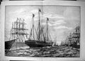 Antique Old Print Victoria Albert Passing Centre Between Lines Ironclads 1887