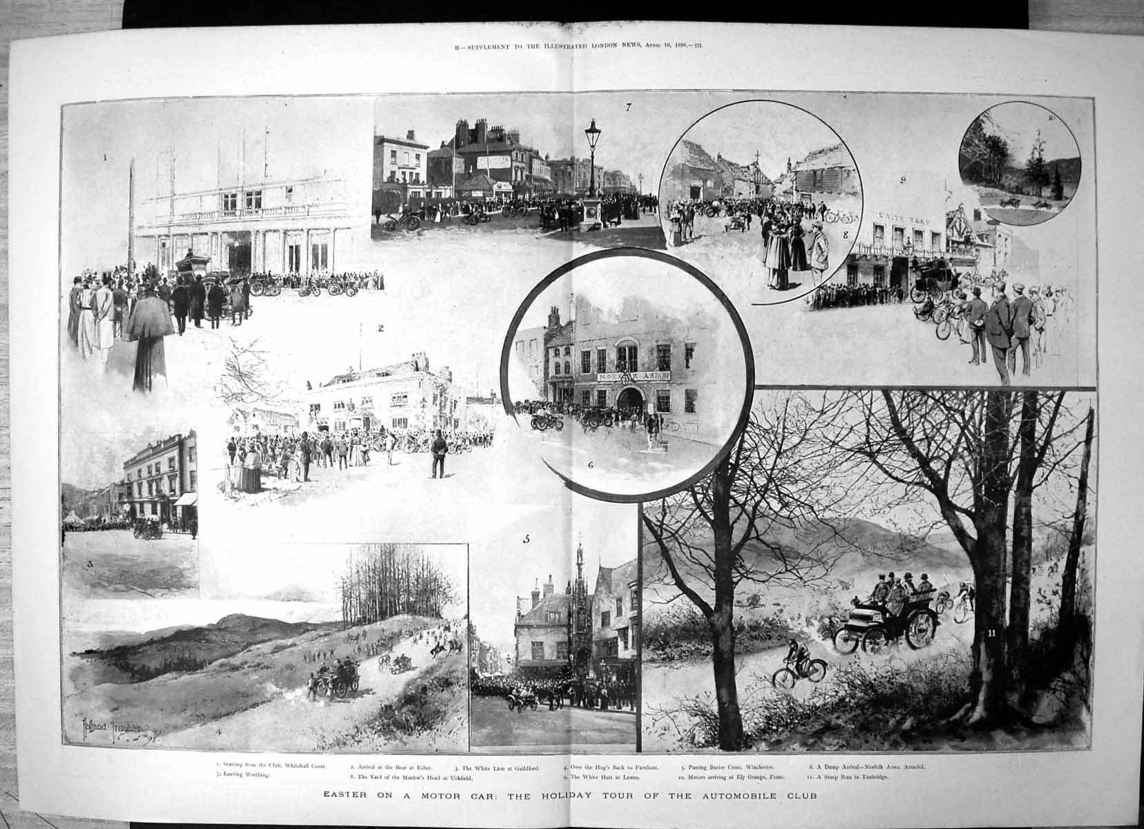 Antique Old Print Easter Holiday Tour Automobile Club Worthing Tunbridge 1898