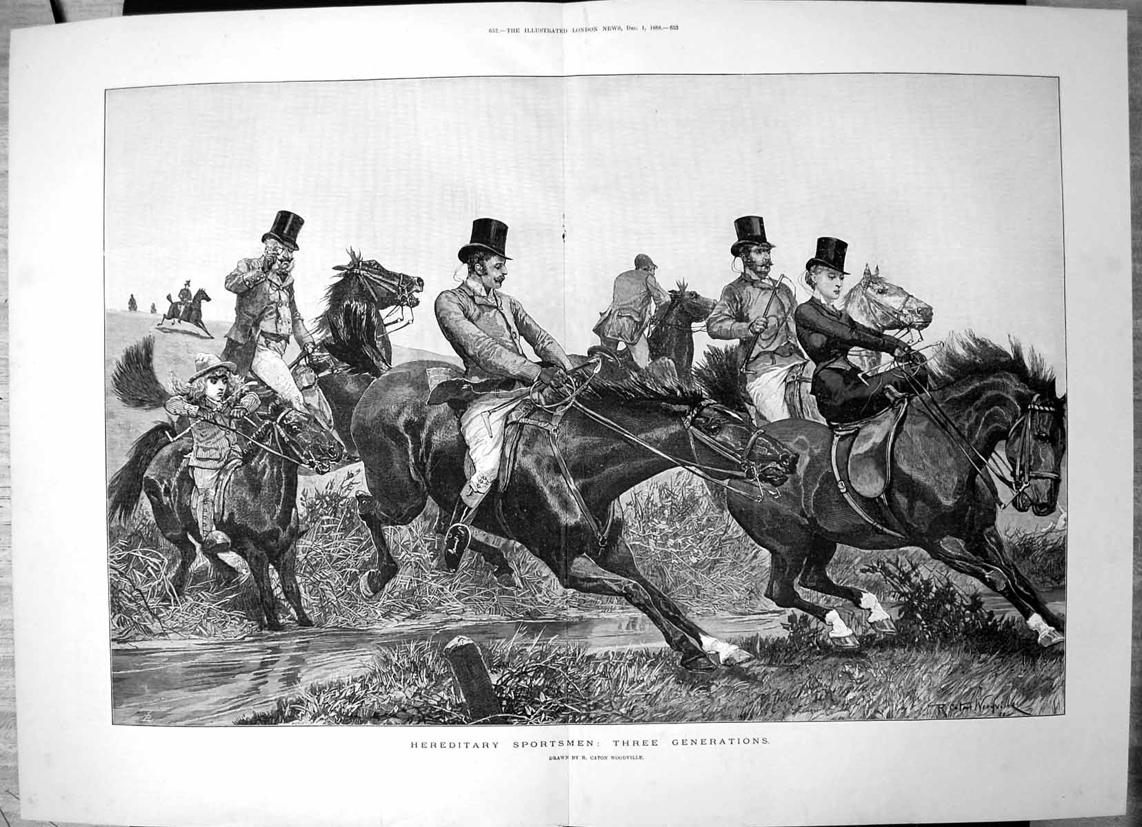 Antique Print Hereditary Sportsmen Three Generations Rc Woodville Horse1888