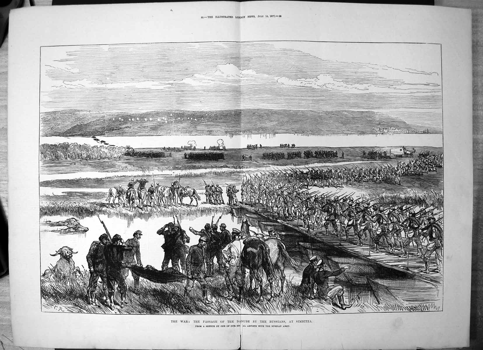 Original Old Antique Print War Passage Danube By Russians Simnitza 1877 19th