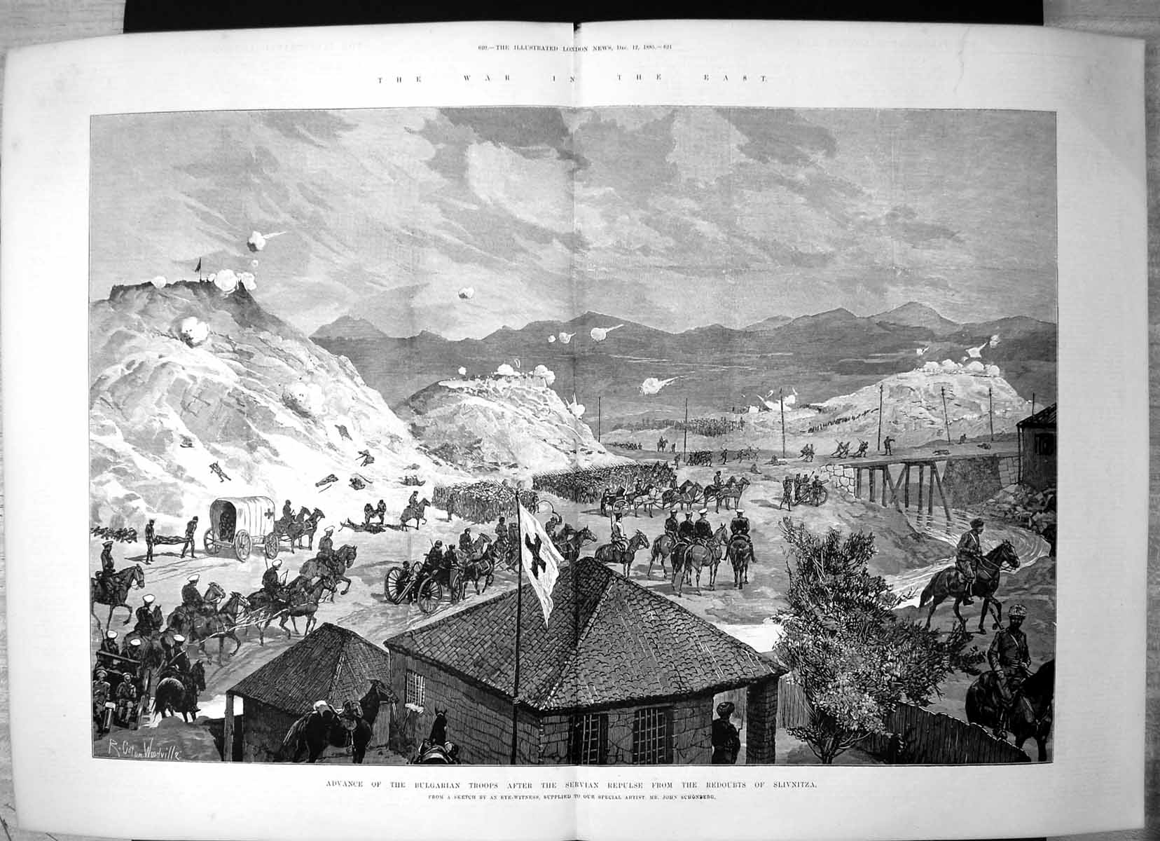 Old Print Advance Bulgarian Troops Servian Repulse Redoubts Slivnitza1885 19th
