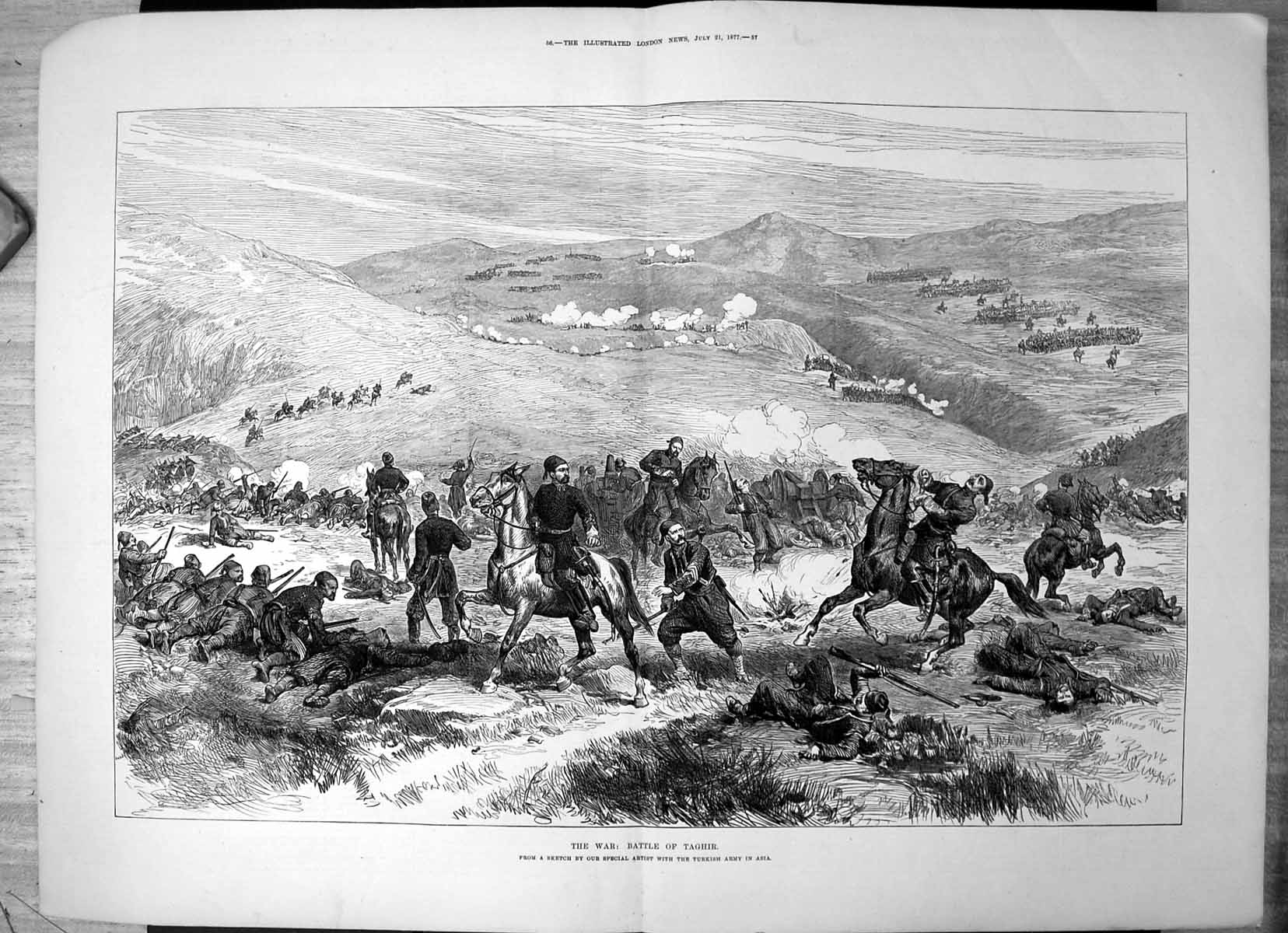 Original Old Antique Print War Battle Taghir Artist Turkish Army Asia 1877 19th