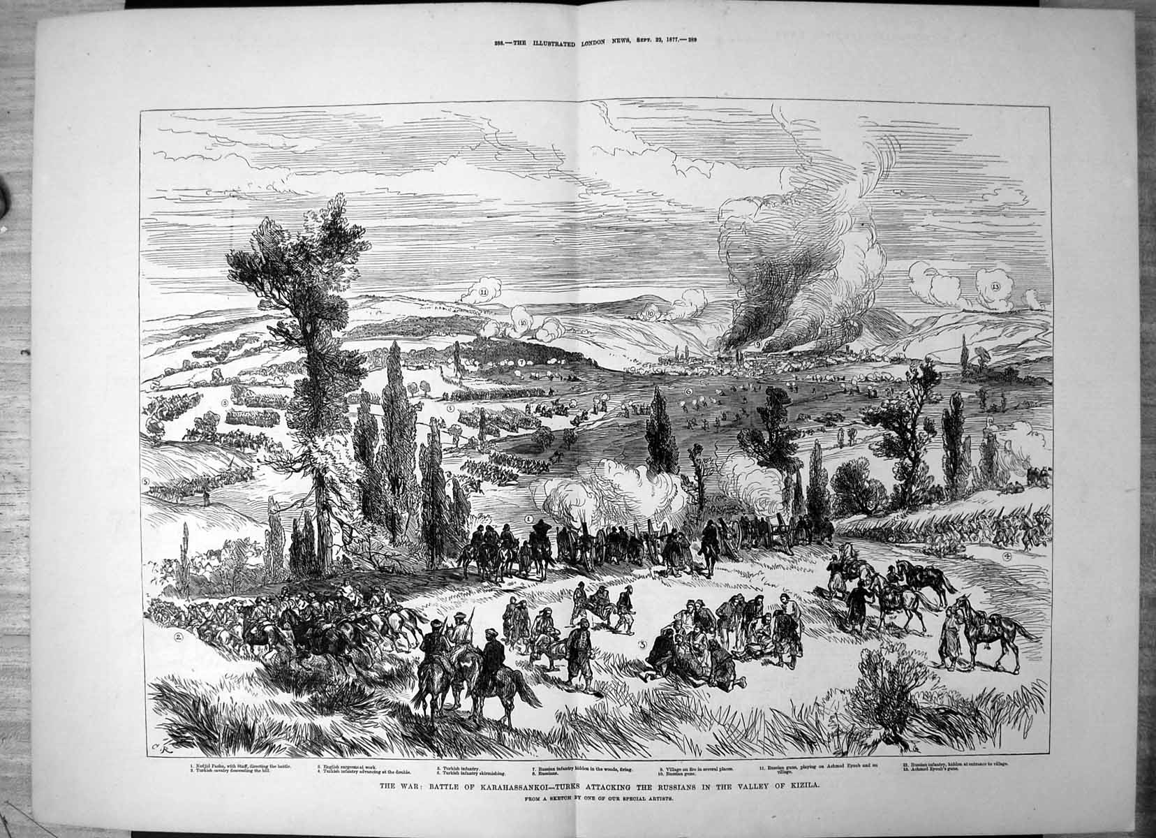Old Battle Karahassankoi Turks Attacking Russians Valley Kizila 1877 Victorian