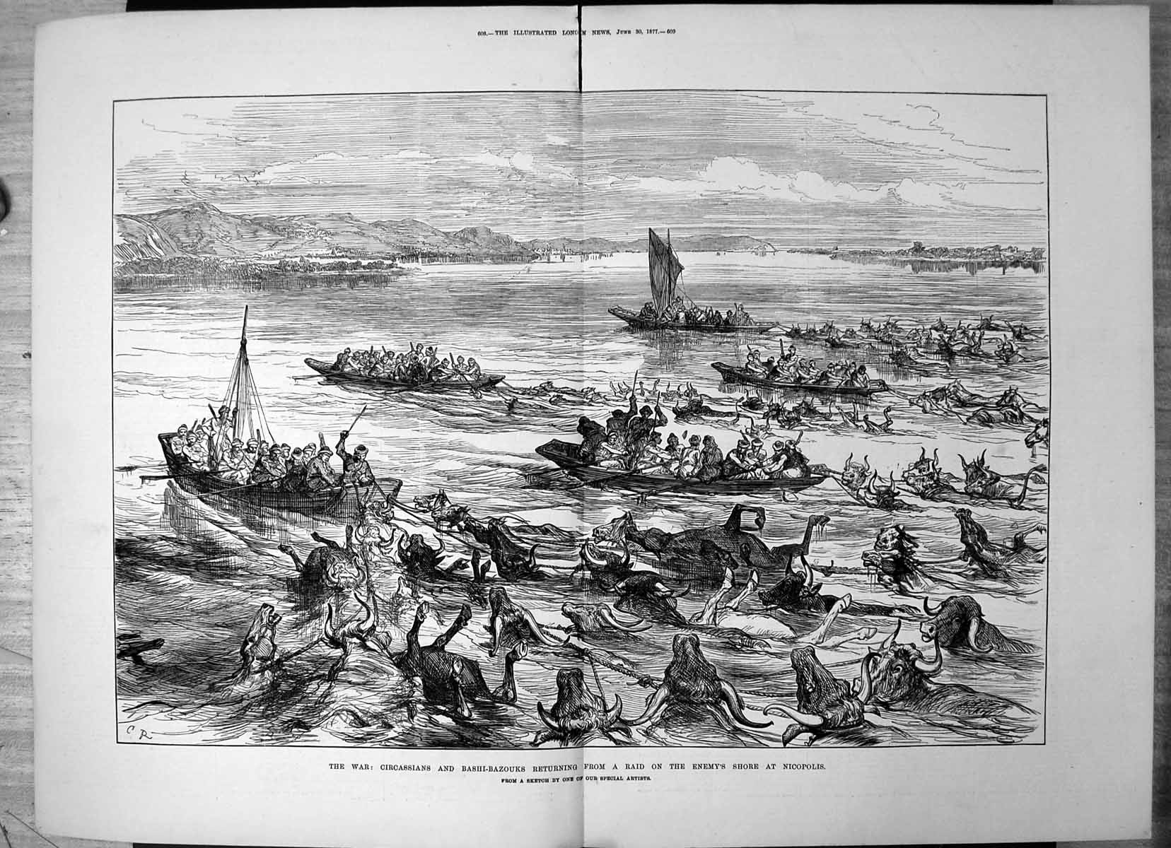 Antique Print Circassians Bashi-Bazouks Returning Raid Enemy Nicopolis 1877