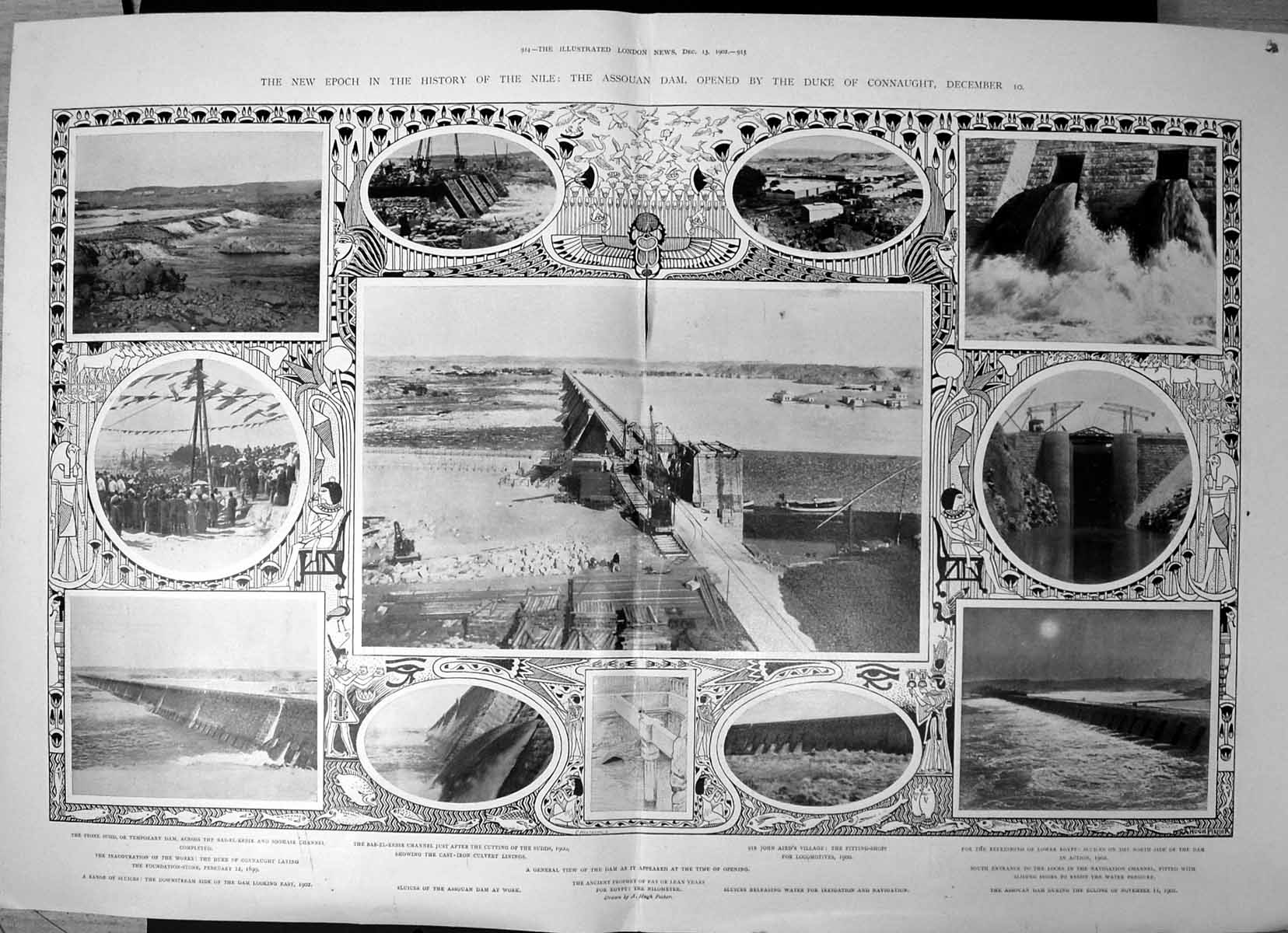 Antique Old Print Assouan Dam Nile Opened Duke Connaught Sluices Culvert 1902