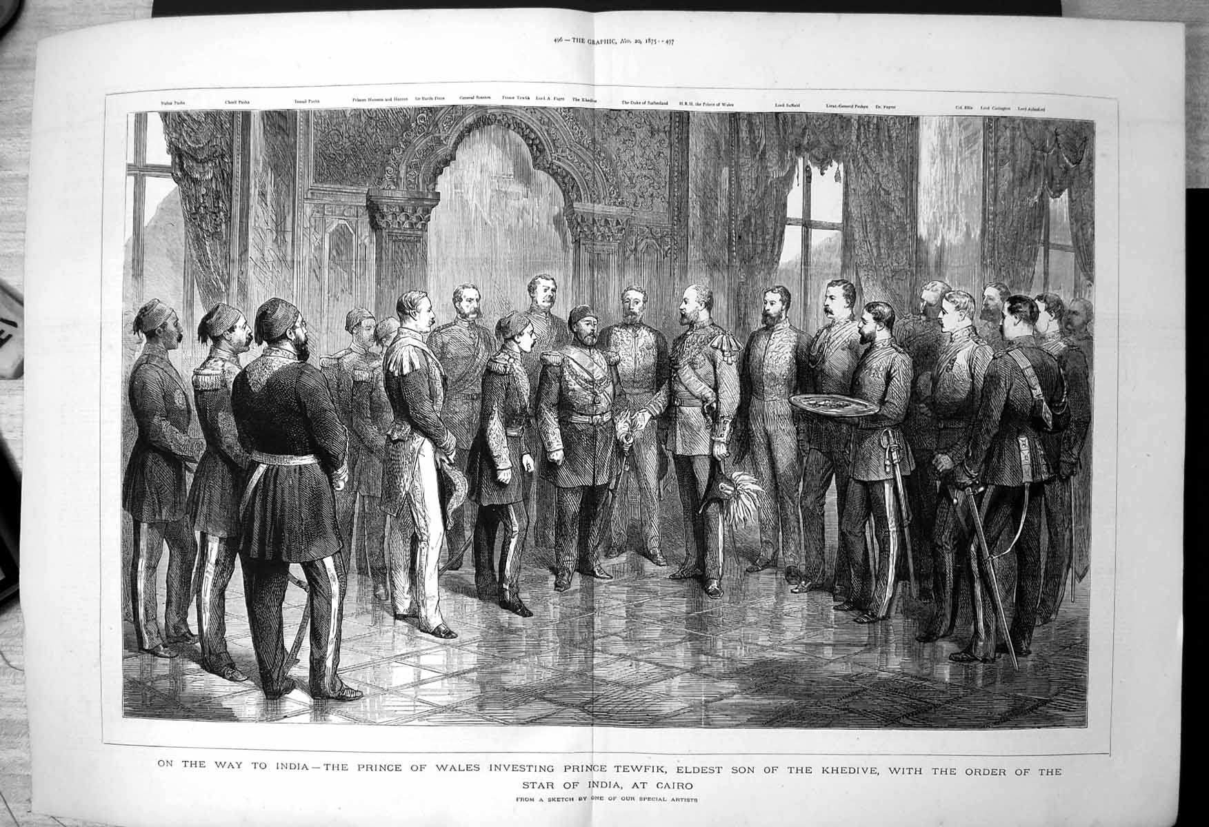 Print Prince Wales Investing Prince Tewfik Son Khedive Star India Cairo 1875