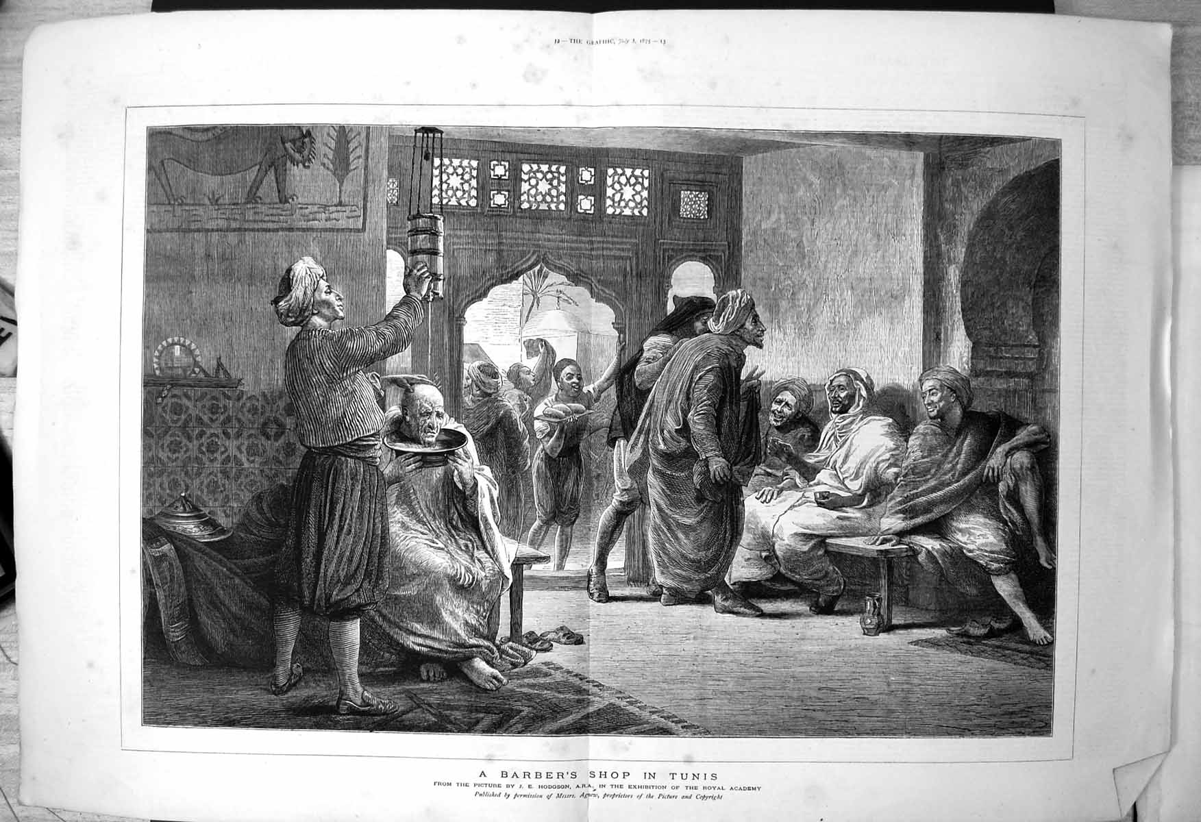 Old Barbers Shop Tunis J E Hodgson Washing Mans Hair People Waiting1875 19th