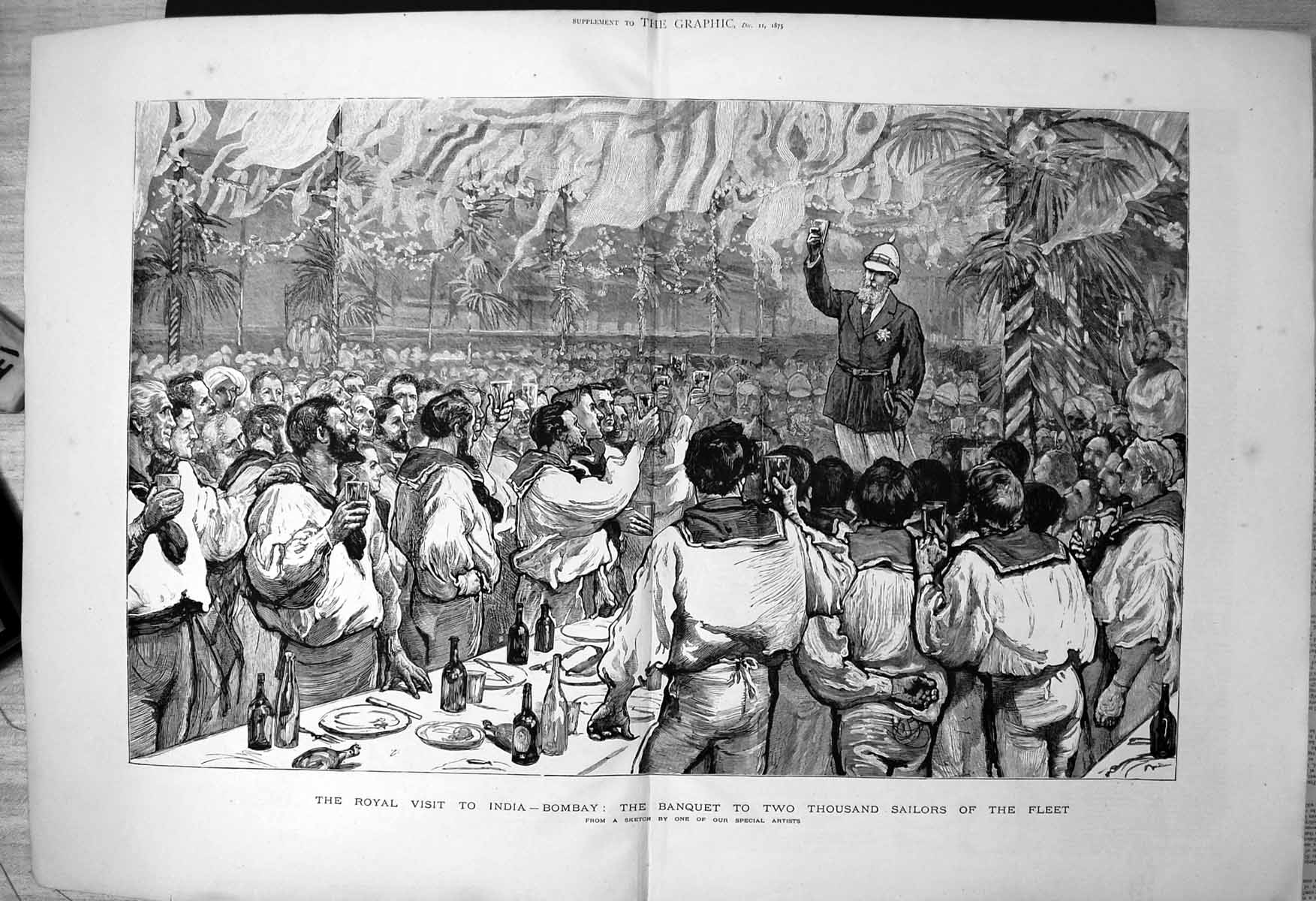 Old Royal Visit India Bombay Banquet Two Thousand Sailors Fleet 1875 Victorian