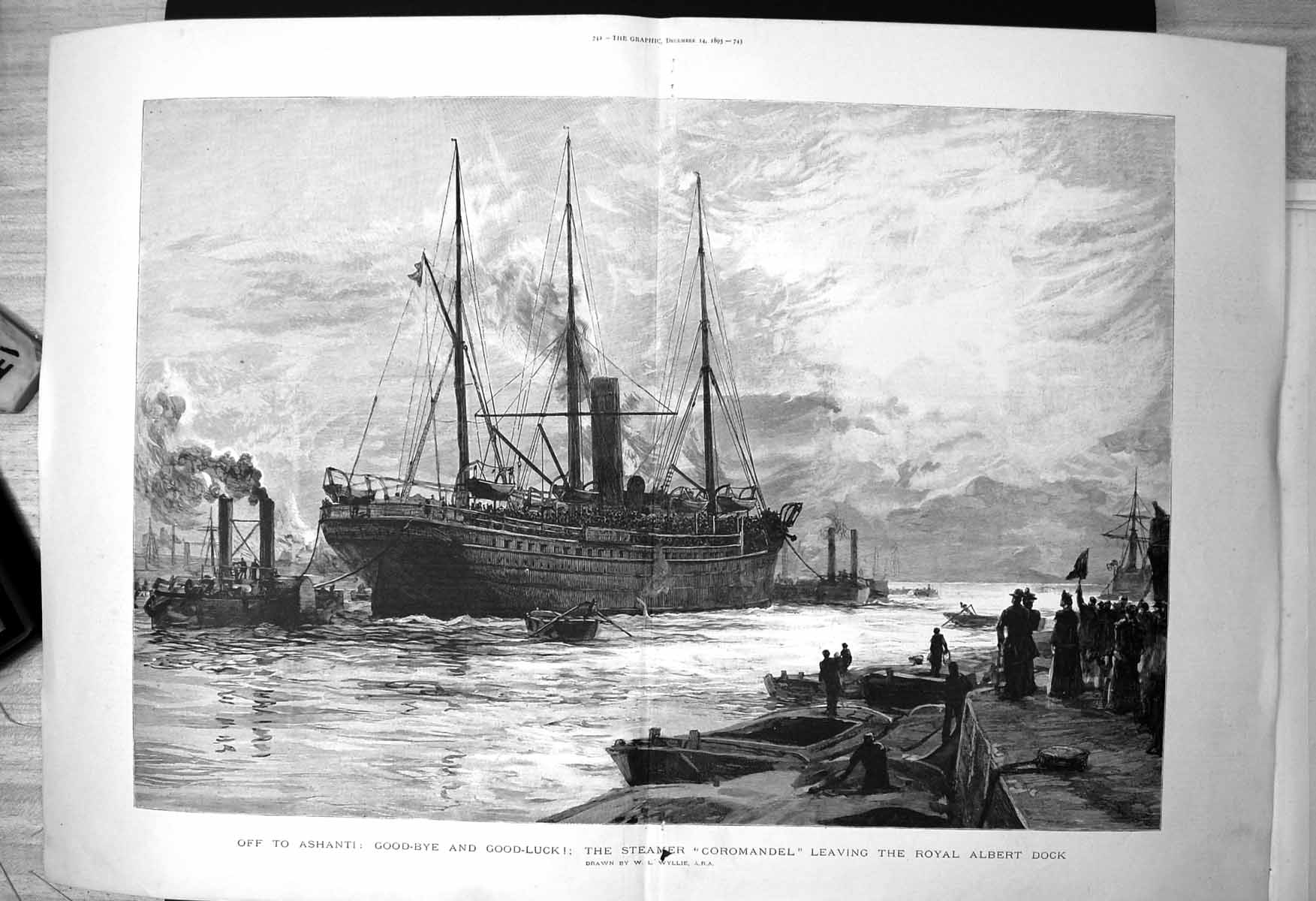 Antique Print Off Ashanti Steamer Coromandel Leaving Royal Albert Dock 1895
