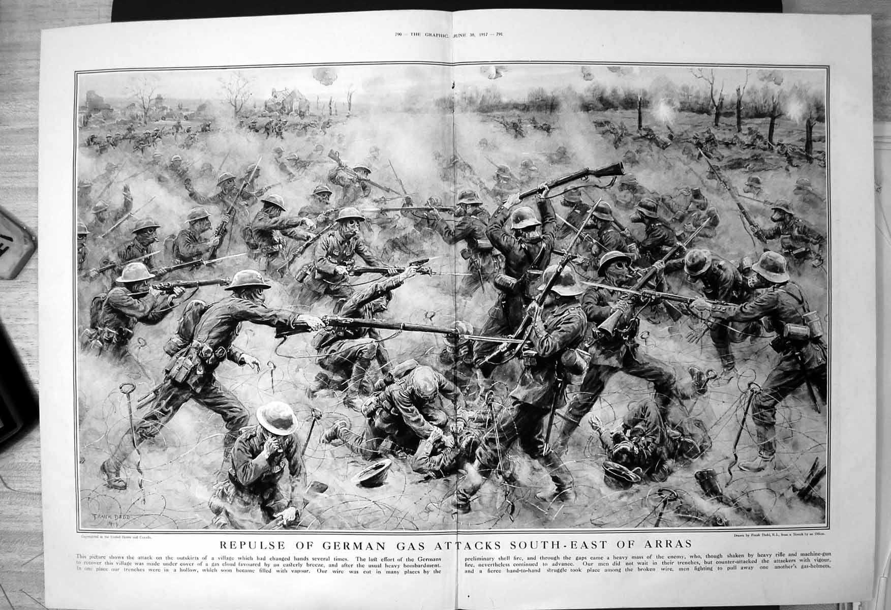 Original Old Vintage Print Repulse German Gas Attacks South East Arras 1917