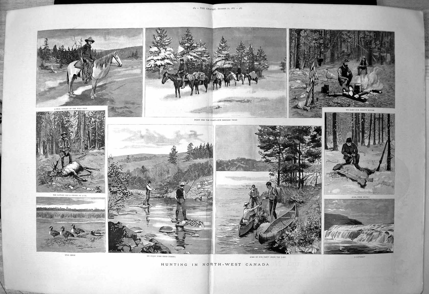 Old Hunting North West Canada Baggage Train Cataract Wild Geese 1887 Victorian