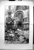 Old Print French Venice Scene Cathedral St Mark Troops Pigeons 1797 1892 18th