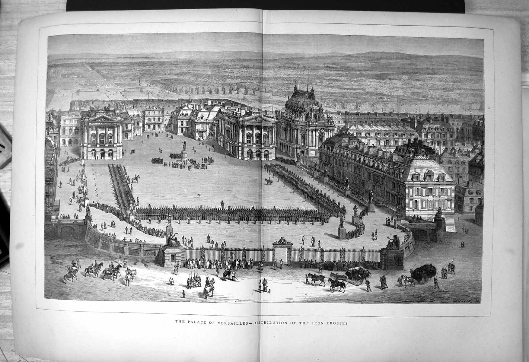 Original Old Antique Print Palace Versailles Distribution Iron Crosses 1870