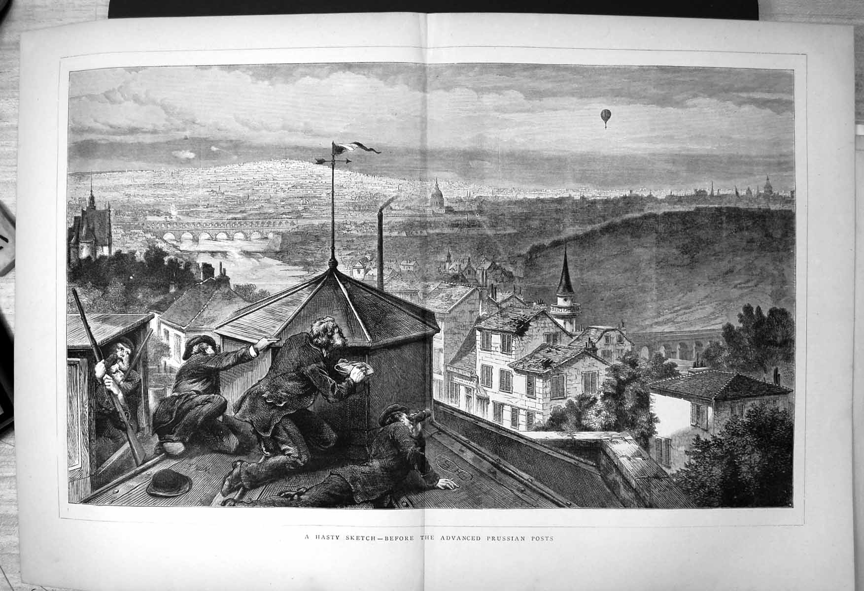 Antique Old Print Hasty Sketch Before Advanced Prussian Posts Spying Ro1870