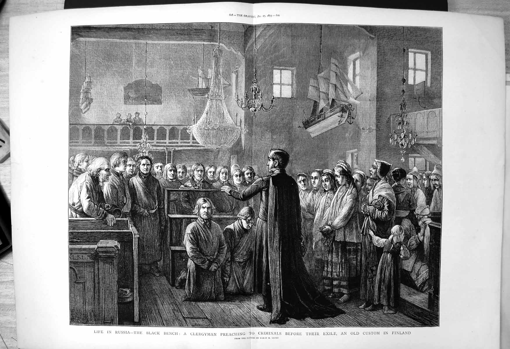 Old Russia Black Bench Clergyman Preaching Criminals Before Exile 1873 19th