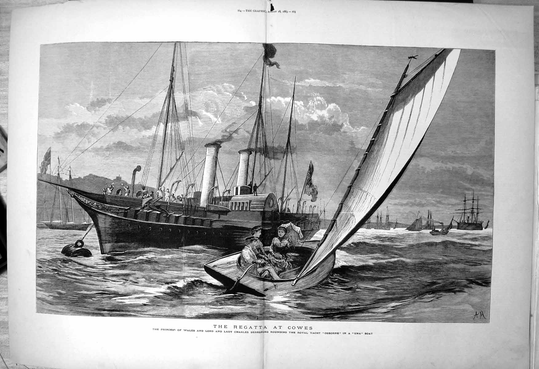 Antique Print Regatta Cowes Princess Wales Lord Lady Beresford Osborne 1883