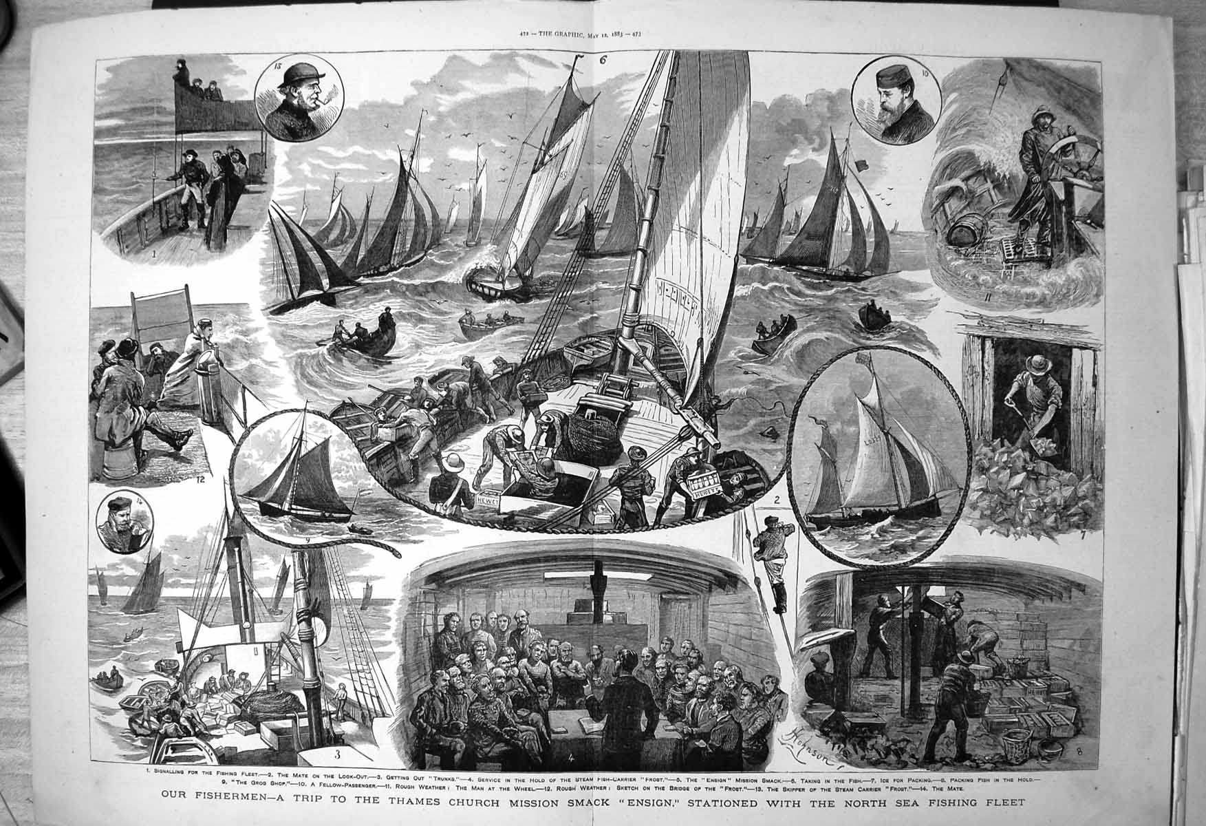Old Fishermen Ensign North Sea Fishing Fleet Fish Carrier Frost 1883 Victorian