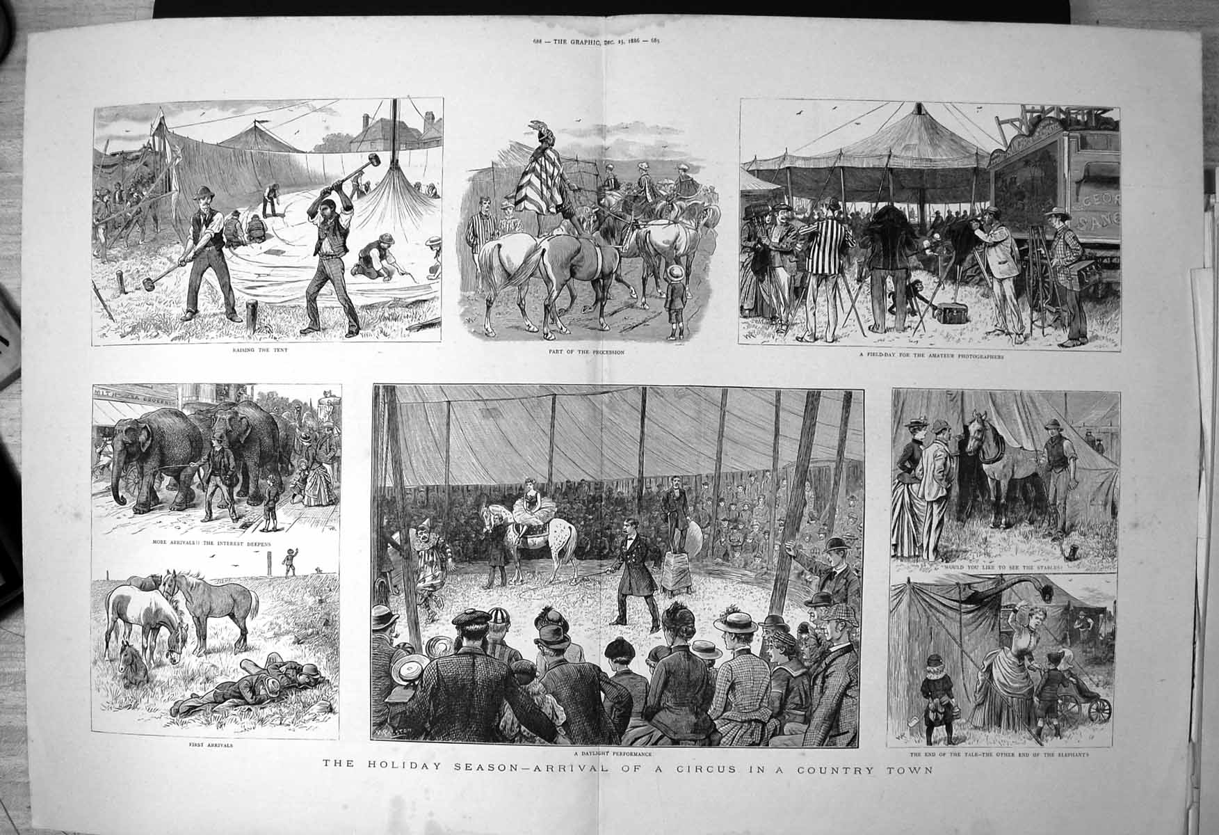 Old Holiday Season Arrival Circus Country Town Elephants Procession1886 19th