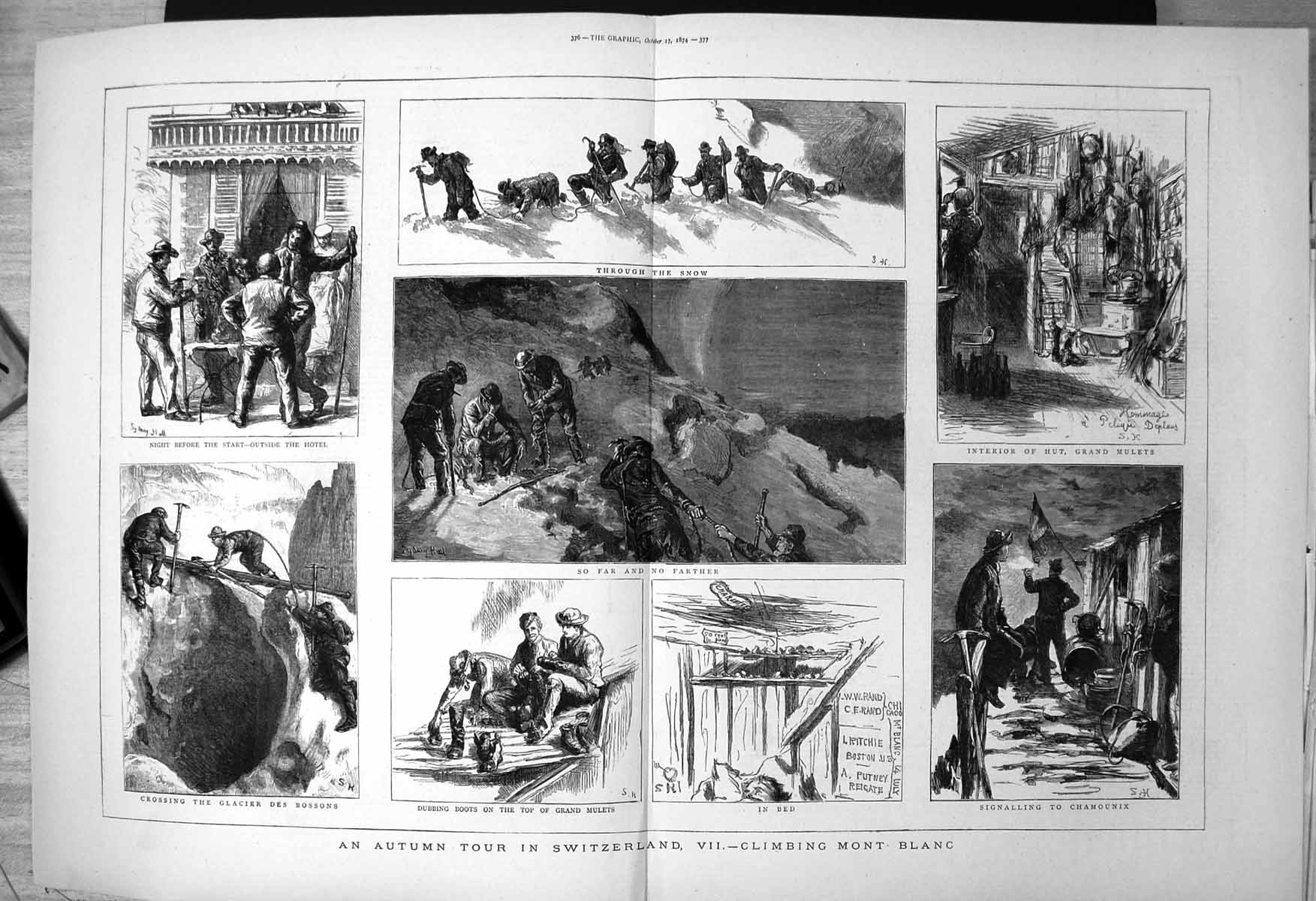 Old Autumn Tour Switzerland Climbing Mont Blanc Glacier Bossons 1874 Victorian
