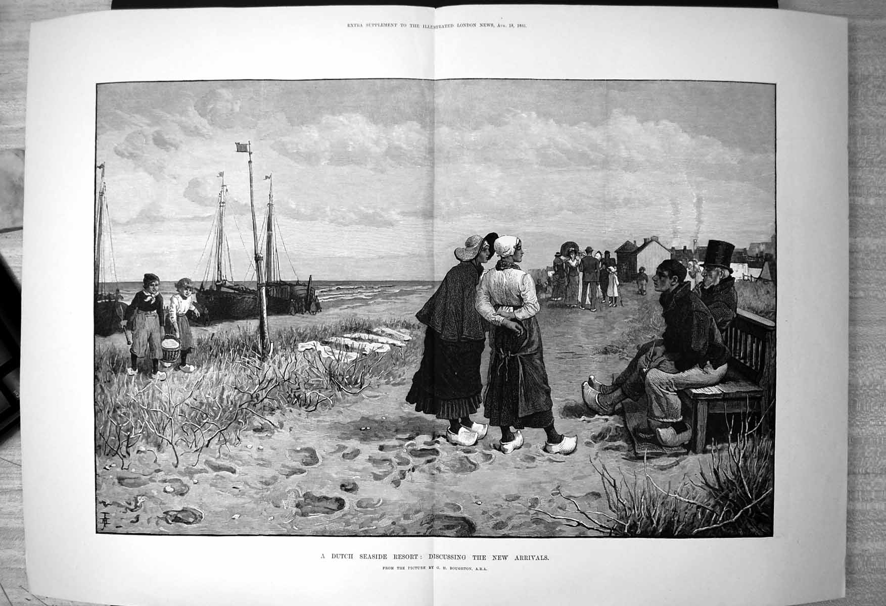 Antique Print Dutch Seaside Resort Discussing New Arrivals G Boughton 1883 19th