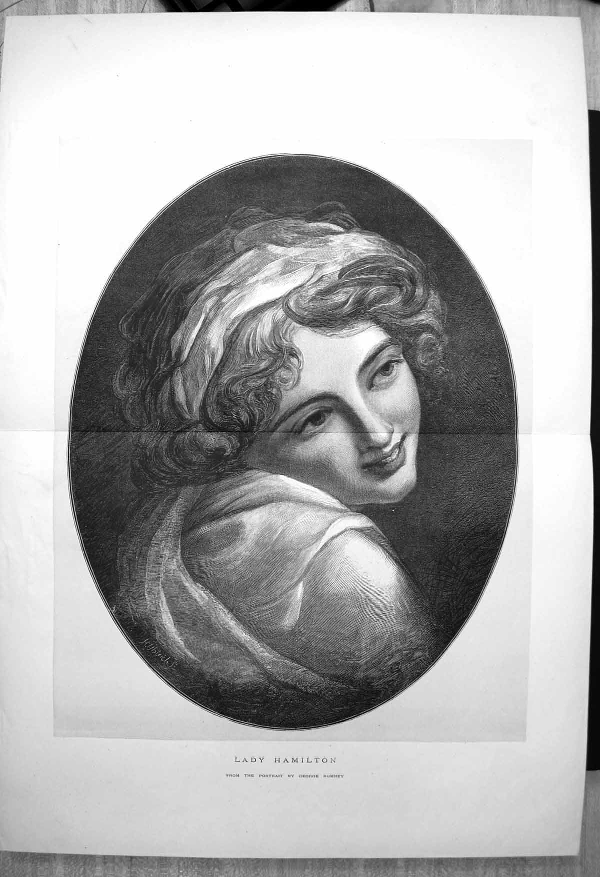 Original Old Antique Print Portrait Lady Hamilton George Romney