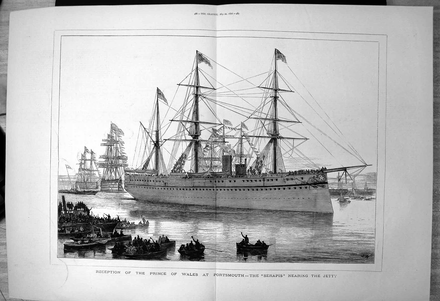 Antique Print Reception Prince Wales Portsmouth Serapis Nearing Jetty 1876 19th