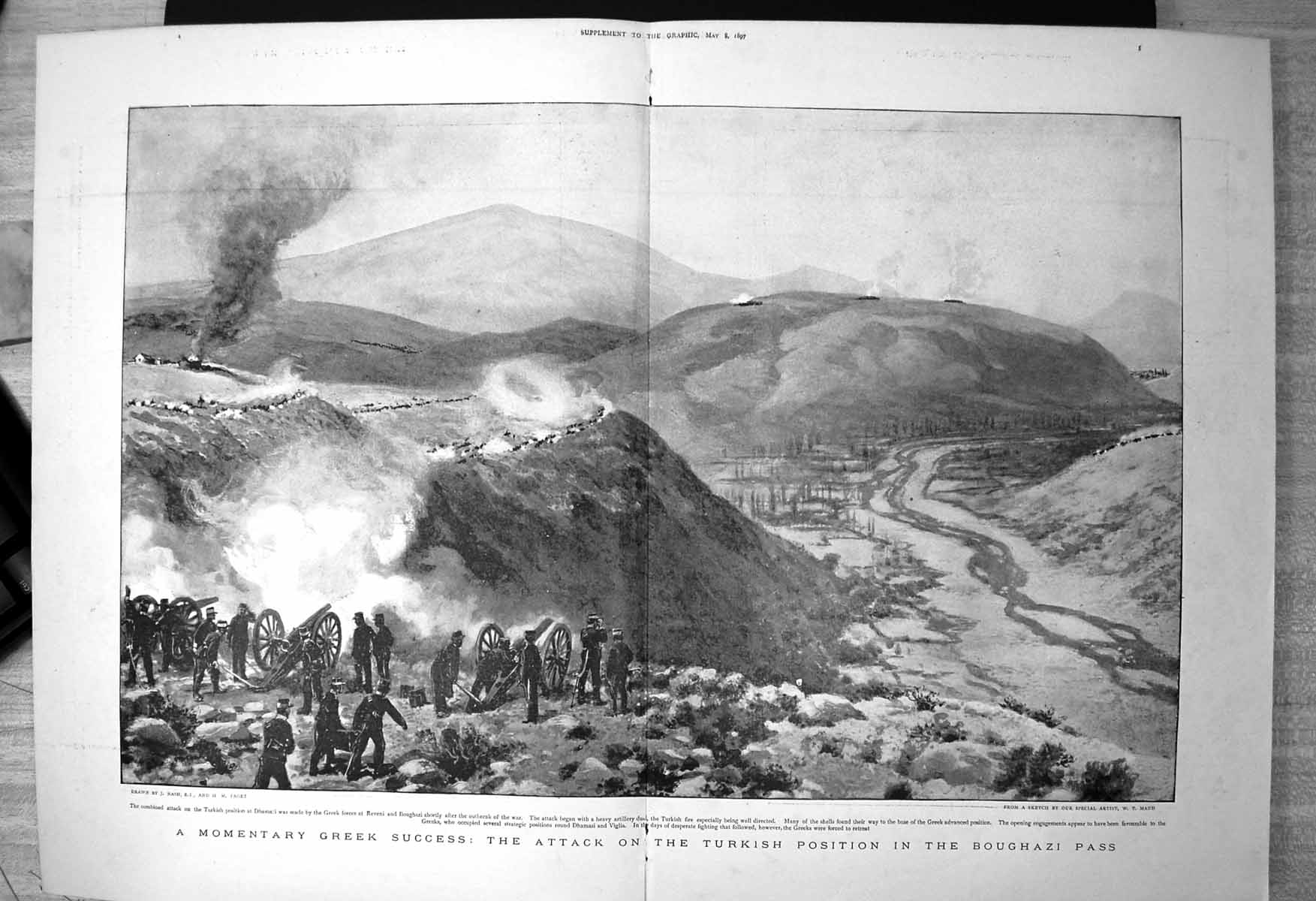 Old Momentary Greek Success Attack Turkish Position Boghazi Pass 1897 Victorian