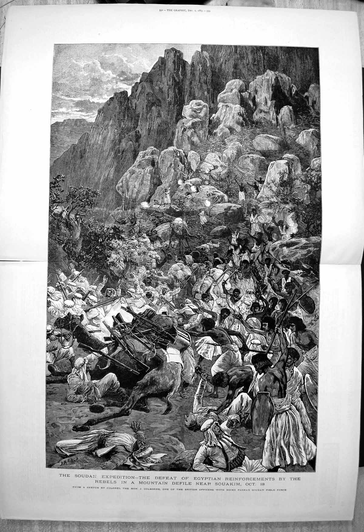 Old Print Soudan Expedition Defeat Egyptians Rebels Mountain Souakim 1883 19th