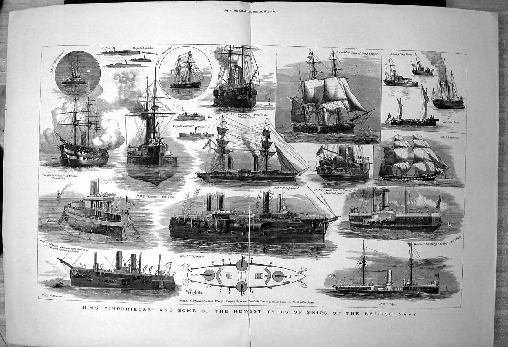 Old Imperieuse Ships British Navy Ajax Edinburgh Gun Boats Colossus 1883 19th