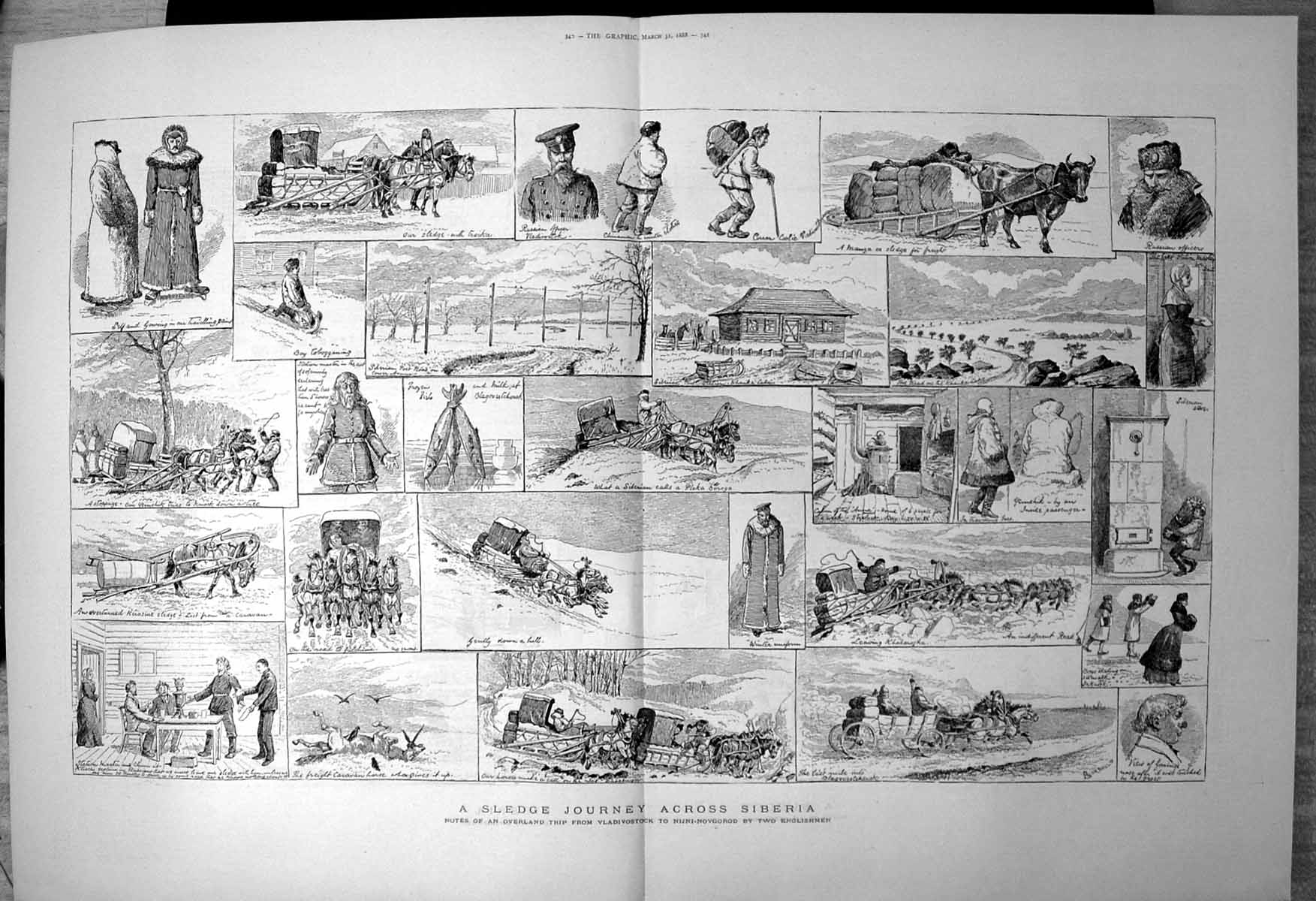 Old Sledge Journey Across Siberia Sledge Freight Furs Stove Fish 1888 Victorian